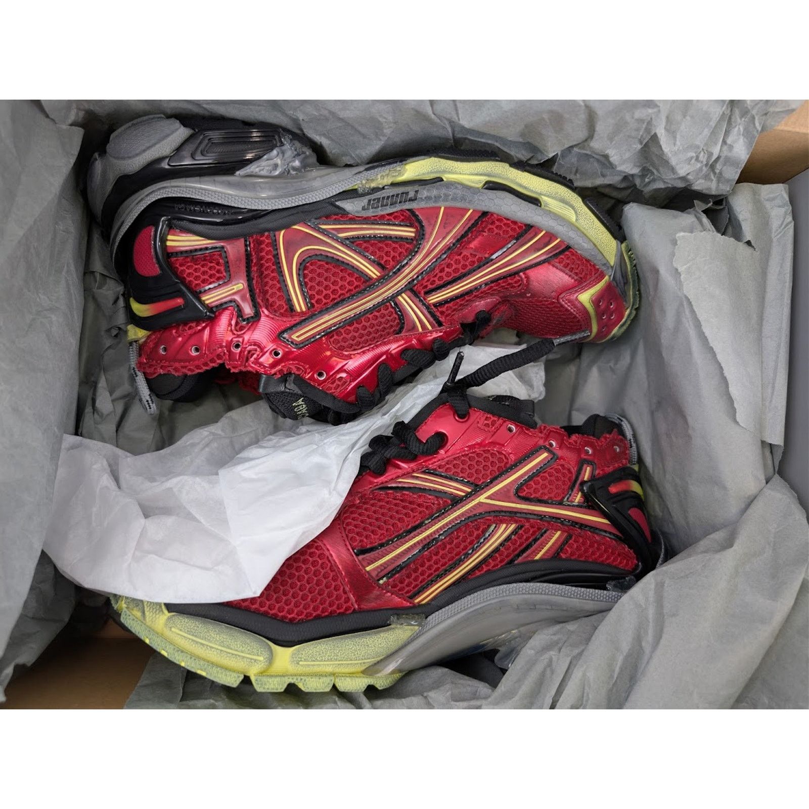 Balenciaga o1rshd1 Mesh Rubber Runner in Red/Yellow/Grey/Black Size US 13 / EU 46 - 16 Thumbnail