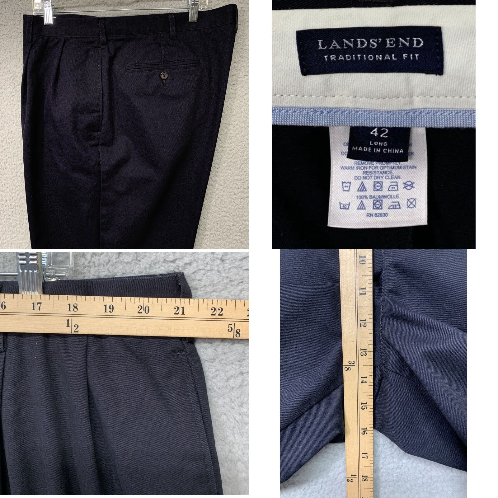 Lands' End Lands' End Dress Pants Men 42T Dark Blue Traditional Fit Straight Leg 100% Baumwolle/Cotton Slash Pockets Regular 42 Long Mens Size US 42 / EU 58 - 8 Thumbnail