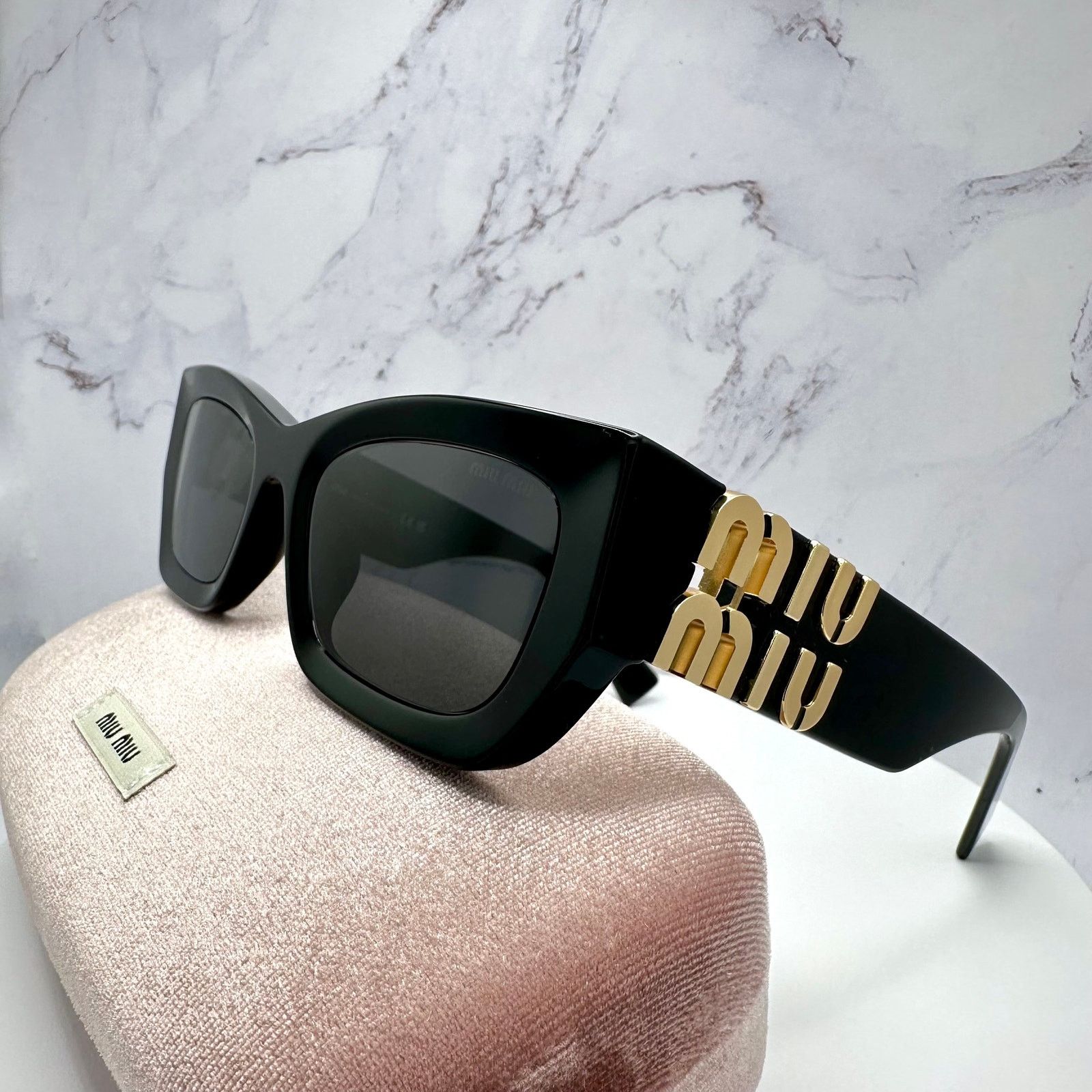 Miu Miu MIU MIU Sunglasses New Black Gold Metal Logo Cat Eye Size ONE SIZE - 10 Thumbnail