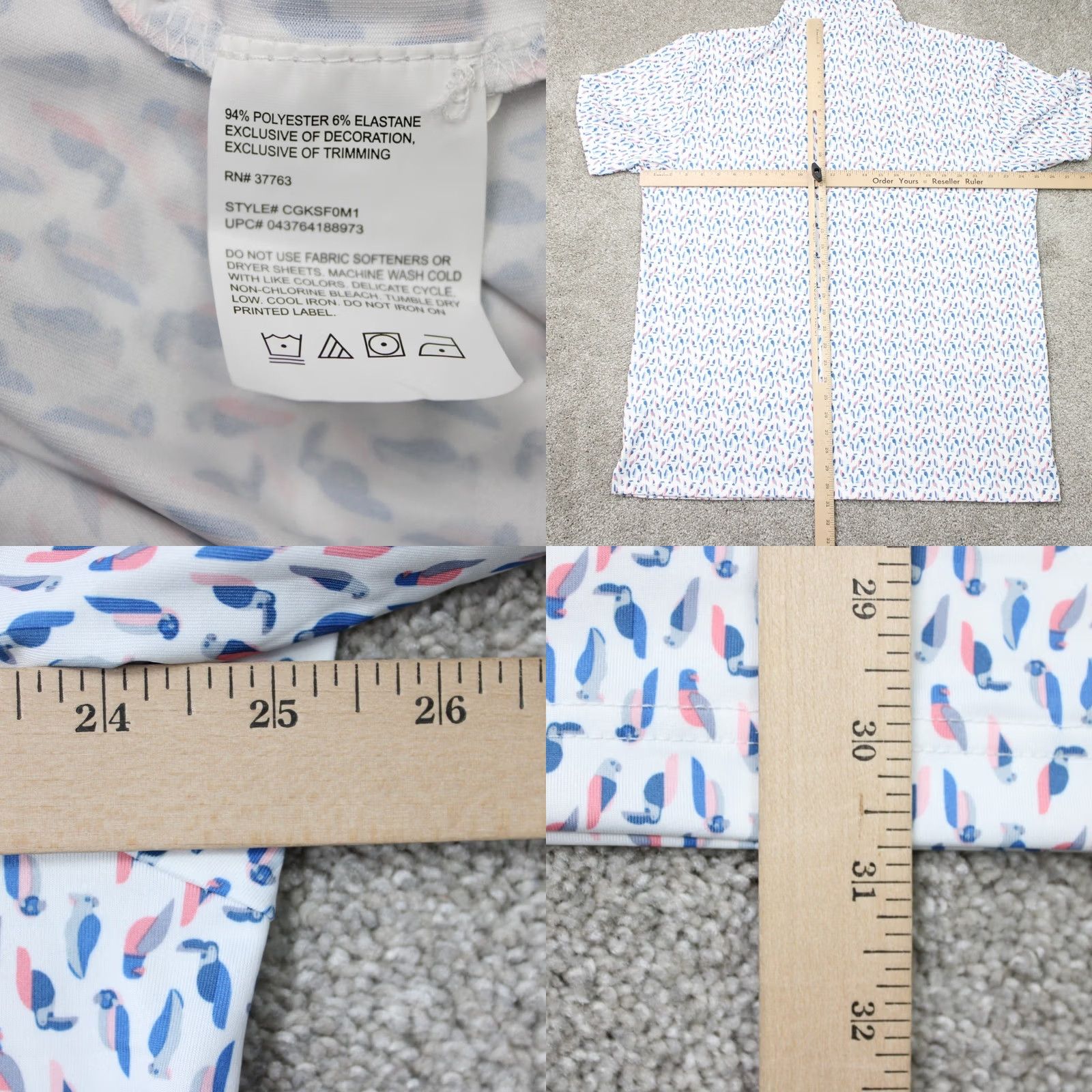 Callaway Callaway Polo Shirt Mens XL Pink/Blue Bird All Over Print Opti-Dri S/S Polo Shirt Size US XL / EU 56 / 4 - 8 Thumbnail