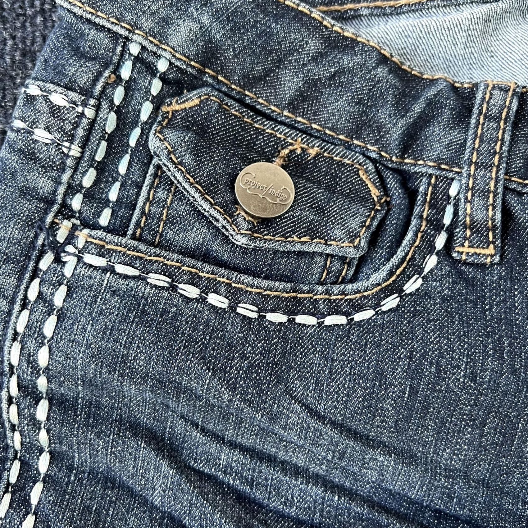Vintage Y2K Indigo Jeans Womens 9 Blue Skinny Stretch Contrast Stitch Embellished Size 30" / US 8 / IT 44 - 4 Thumbnail