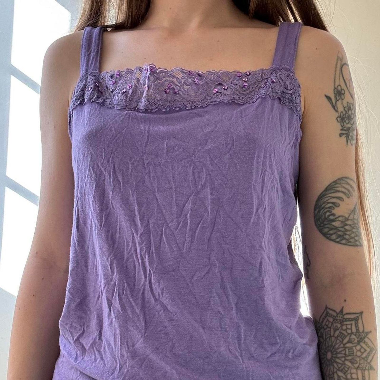 Vintage Vintage Unbranded Purple Y2K Tank Top Lace Sequin Spring Size S / US 4 / IT 40 - 2 Thumbnail