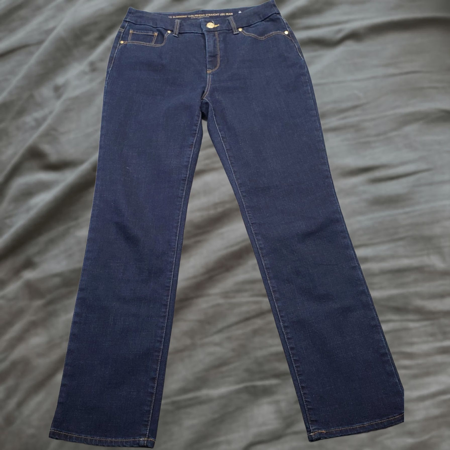 Vintage Chico's Womens Jeans 6 Slim Girlfriend Blue 5-Pocket Straight Leg Denim Stretch Slimming 29W 27.25In Inseam 39.25In Outseam Mens Womens Girls Boys Size 28" / US 6 / IT 42 - 1 Thumbnail