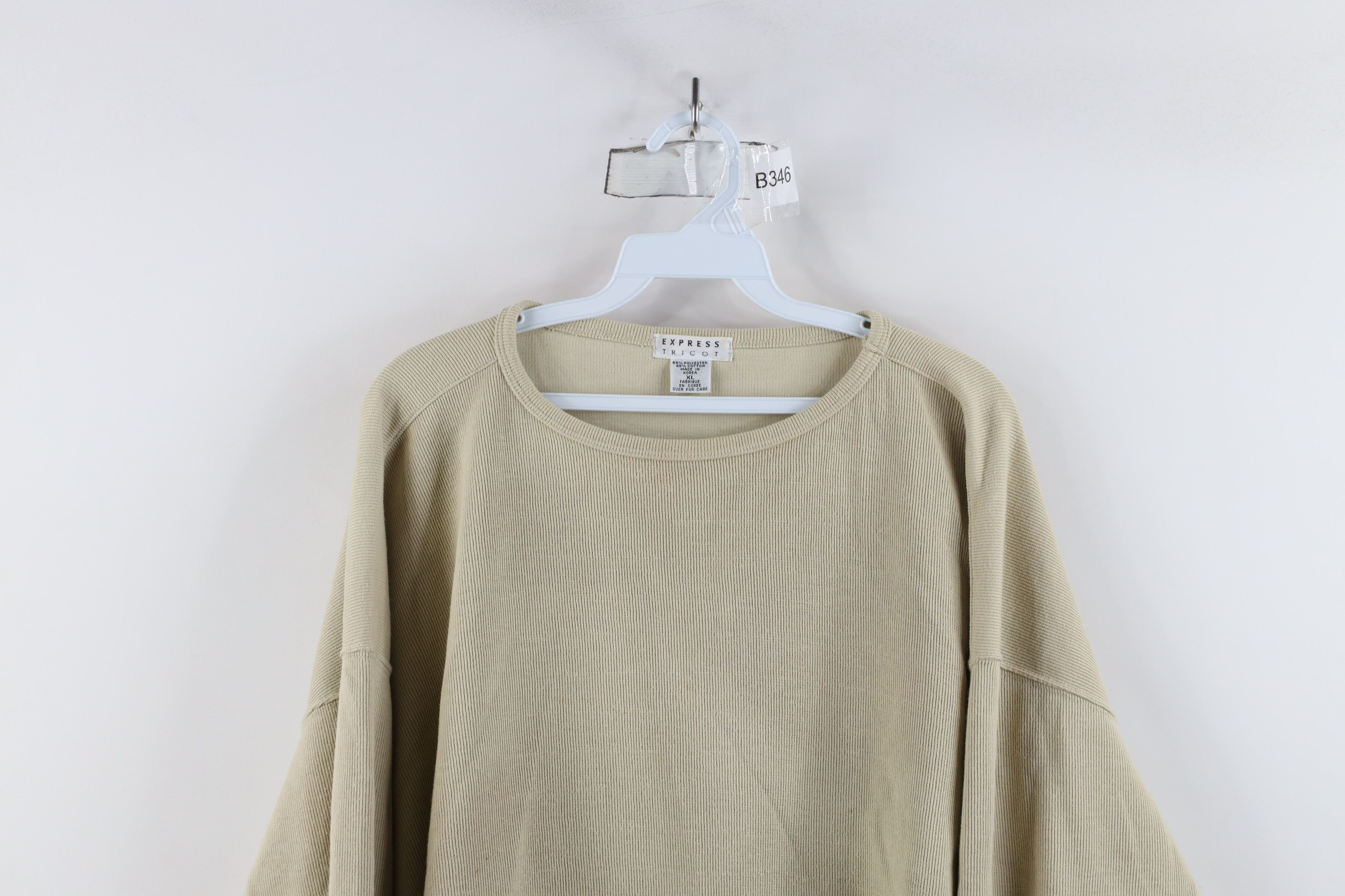 Express × Vintage Vintage 90s Express Ribbed Knit 3/4 Sleeve T-Shirt Beige Size XL / US 12-14 / IT 48-50 - 2 Thumbnail