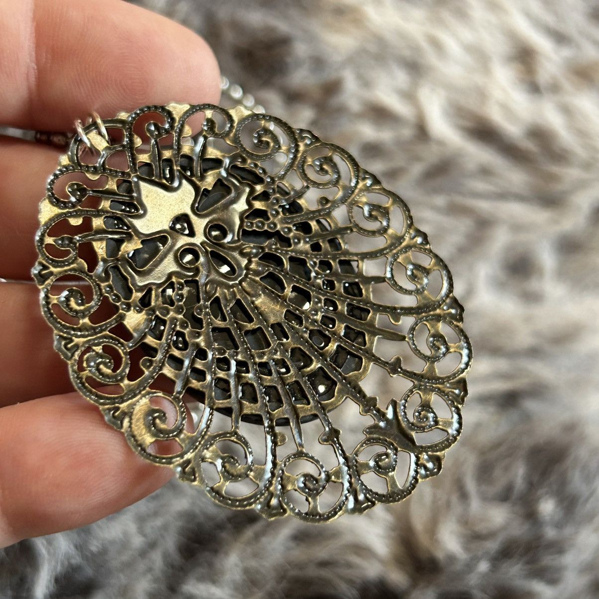 Handmade Handcrafted opalescent resin cameo brass filigree necklace Size ONE SIZE - 7 Thumbnail