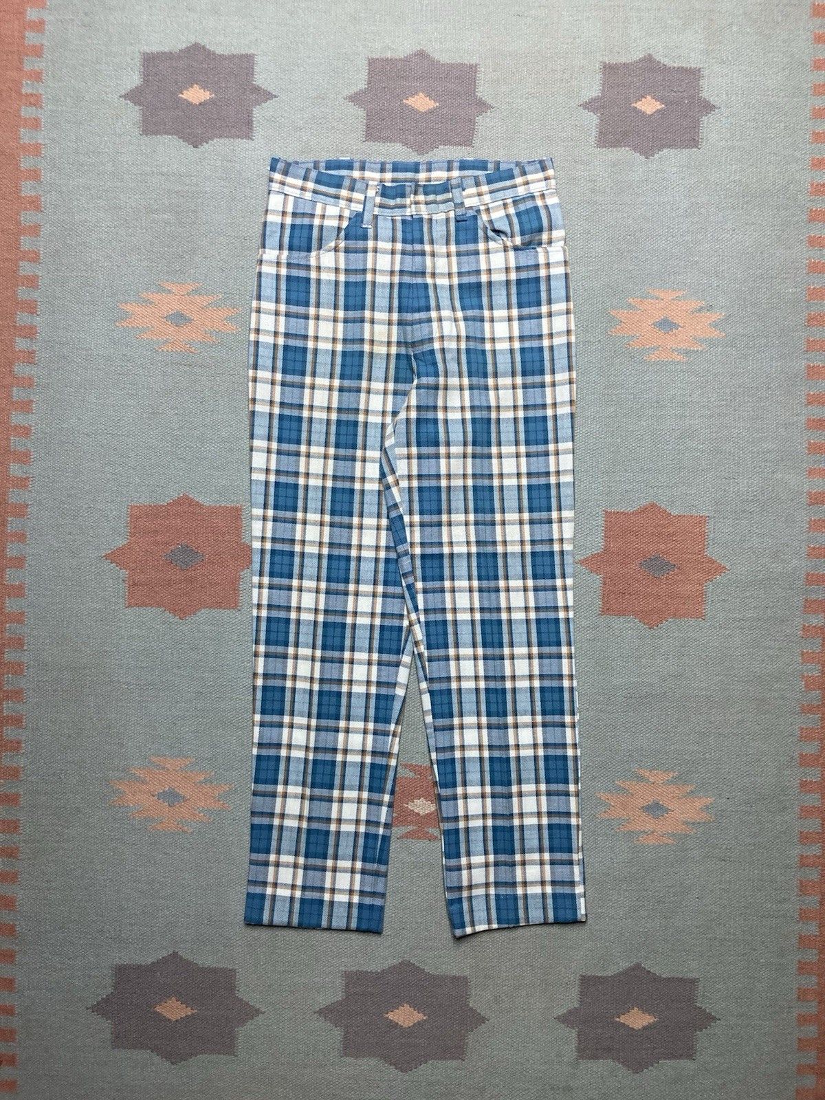 Vintage Vtg 1960s plaid pants blue disco hippie Waldes zipper 28x27 Size 28" / US 6 / IT 42 - 1 Thumbnail