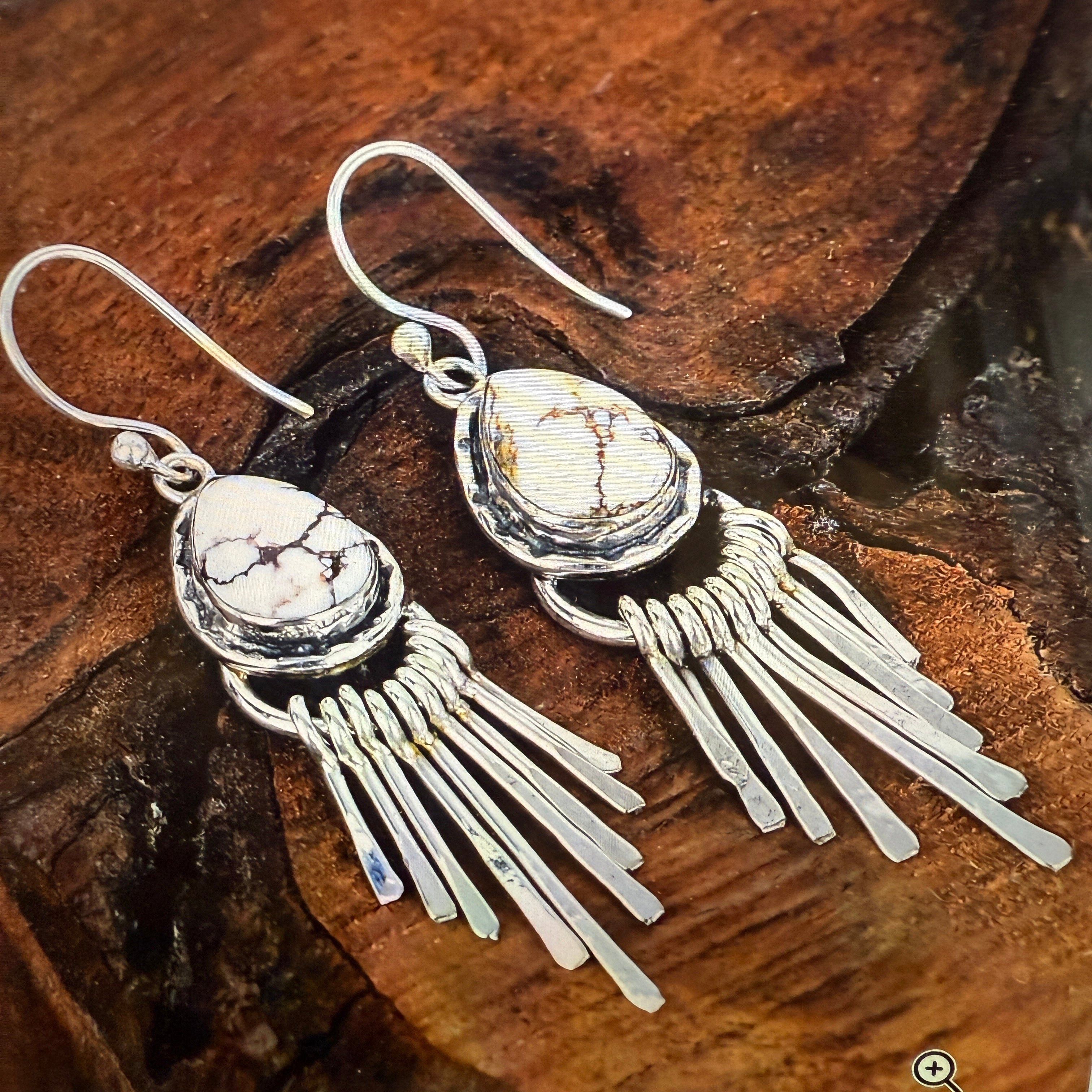 Other Wild Horse Dahlia Turquoise Silver Dangle Earrings 2.7In Size ONE SIZE - 1 Thumbnail