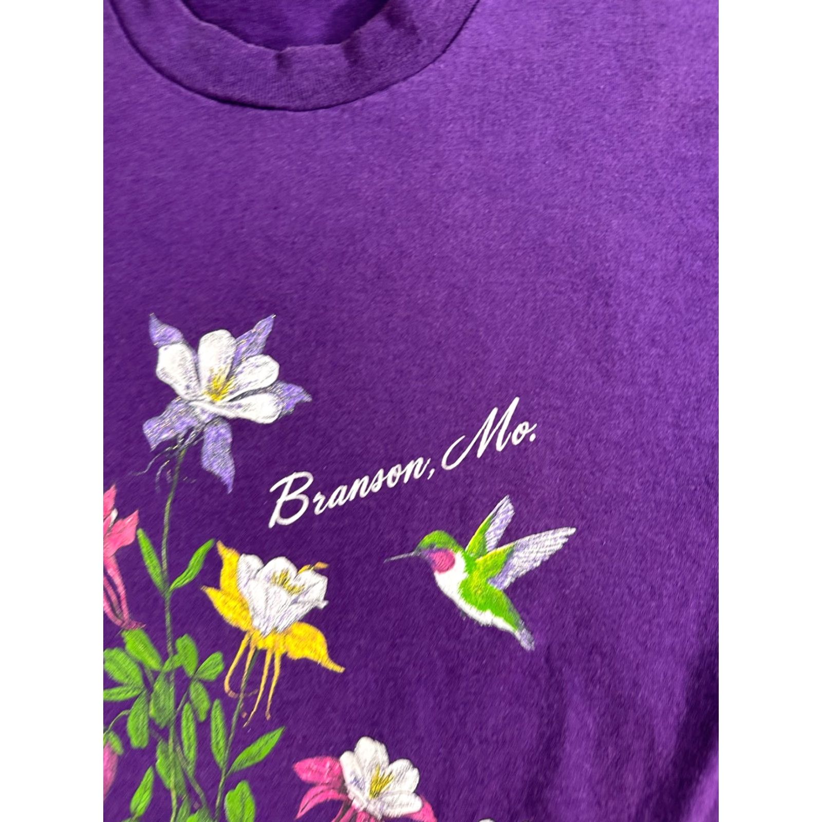 Fruit Of The Loom VINTAGE 90s Branson Missouri Shirt Mens Medium Purple Hummingbird Single Stitch Size US M / EU 48-50 / 2 - 4 Thumbnail