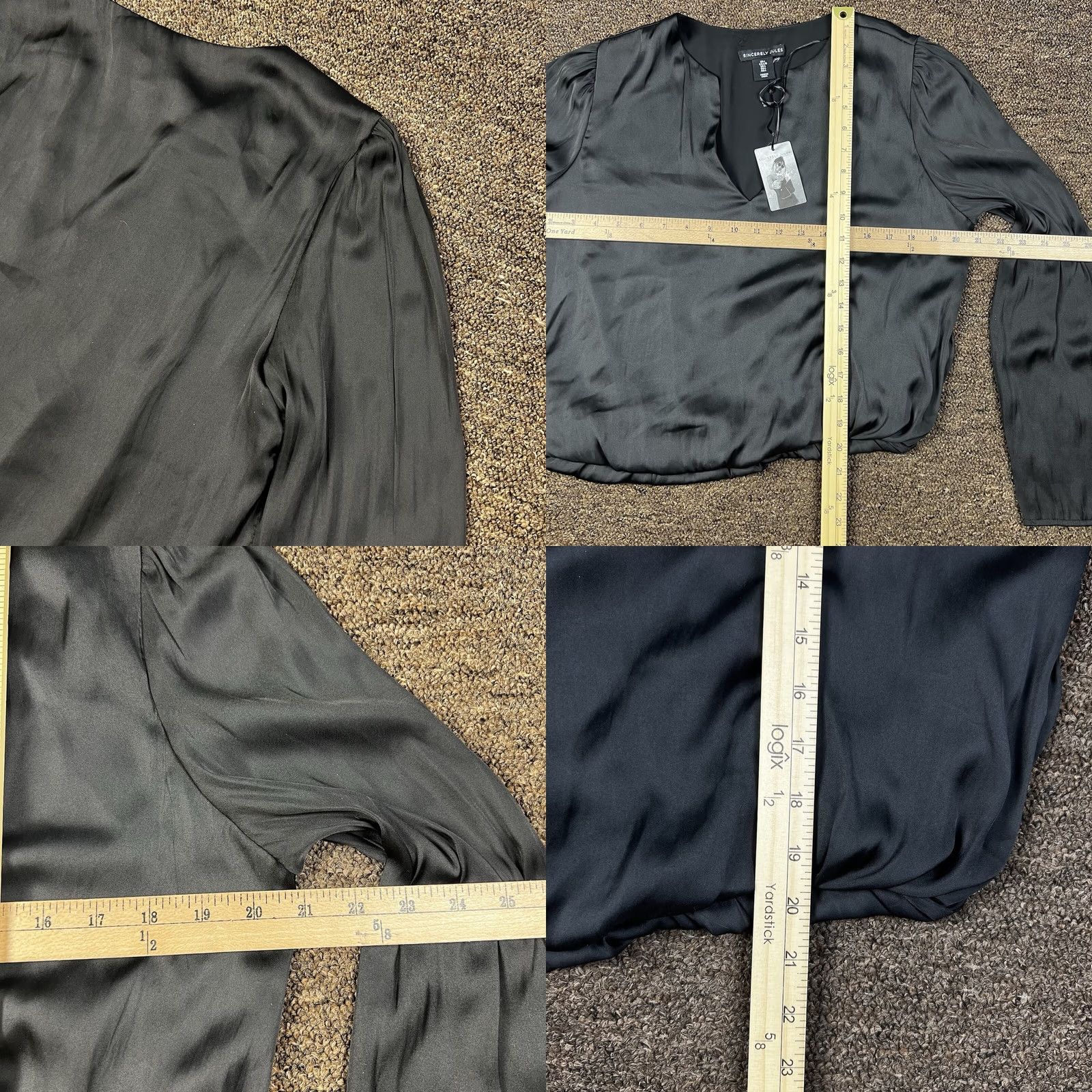 Vintage Sincerely Jules Blouse Shirt Cropped Satin Long Sleeve Black Sz Large Womens Size L / US 10 / IT 46 - 8 Thumbnail