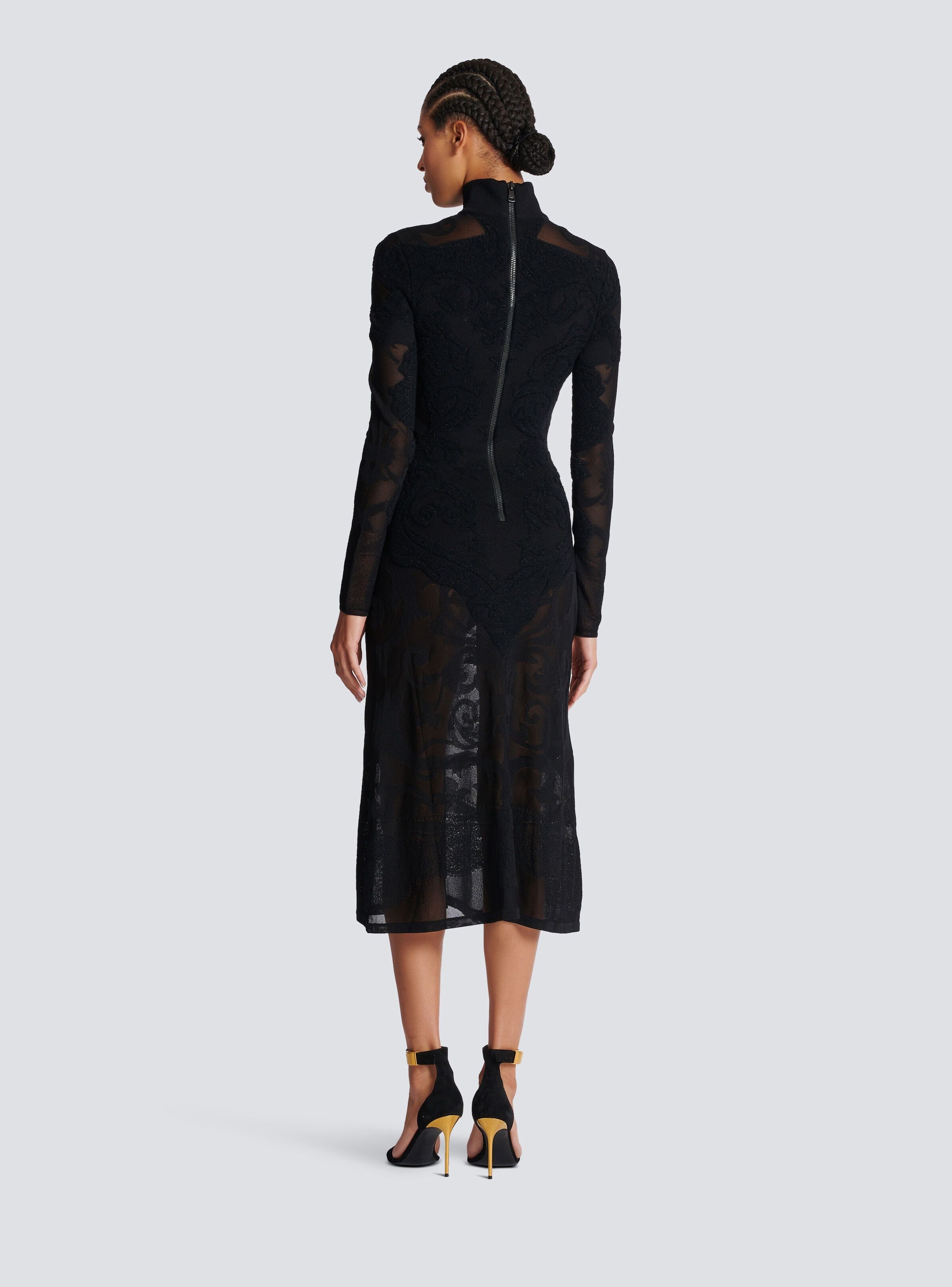 Balmain o1s1wg110825 Baroque Fine Knit Dress in Black Size L / US 10 / IT 46 - 4 Thumbnail