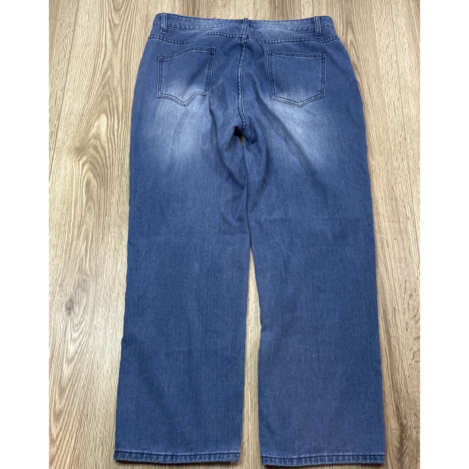 Vintage Miss Look Denim Blue Jeans Women's XL High Rise Straight Fit Hipster Boho Floral Painted Hippie Style Size 40" / US 18 - 7 Thumbnail