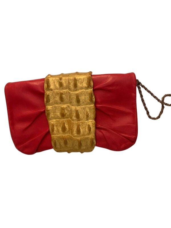 Roberto Cavalli Roberto Cavalli Red Leather Clutch w/ Gold Croc Panel 2000s Size ONE SIZE - 1 Thumbnail