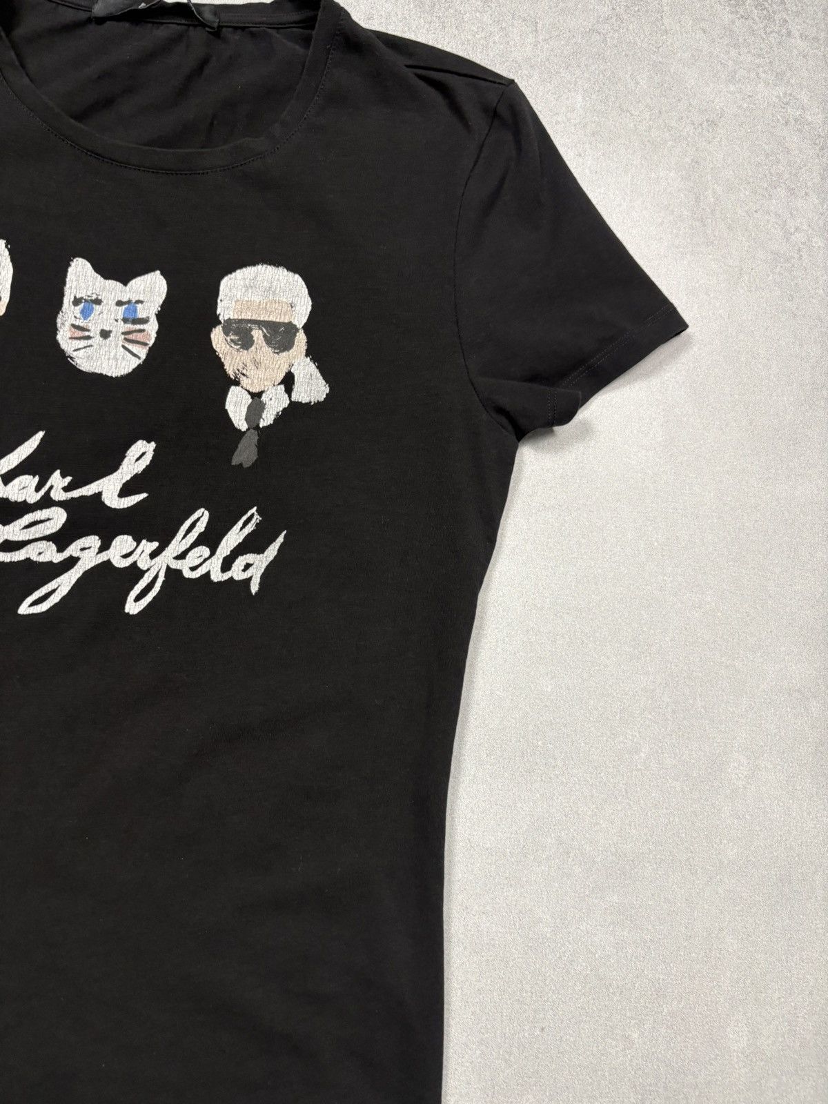 Karl Lagerfeld Karl Lagerfeld Graphic Cat Tee Black Made in Portugal Y2K Size S / US 4 / IT 40 - 2 Thumbnail