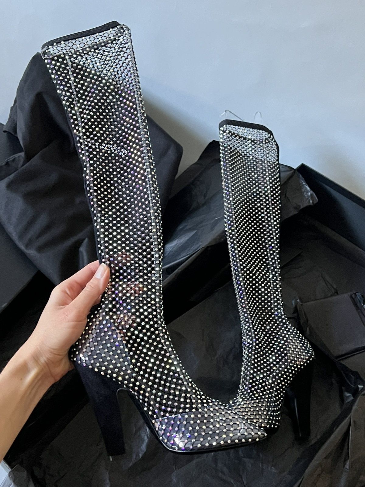 Saint Laurent Paris 68 boots in mesh with rhinestones Size US 6 / IT 36 - 1 Thumbnail