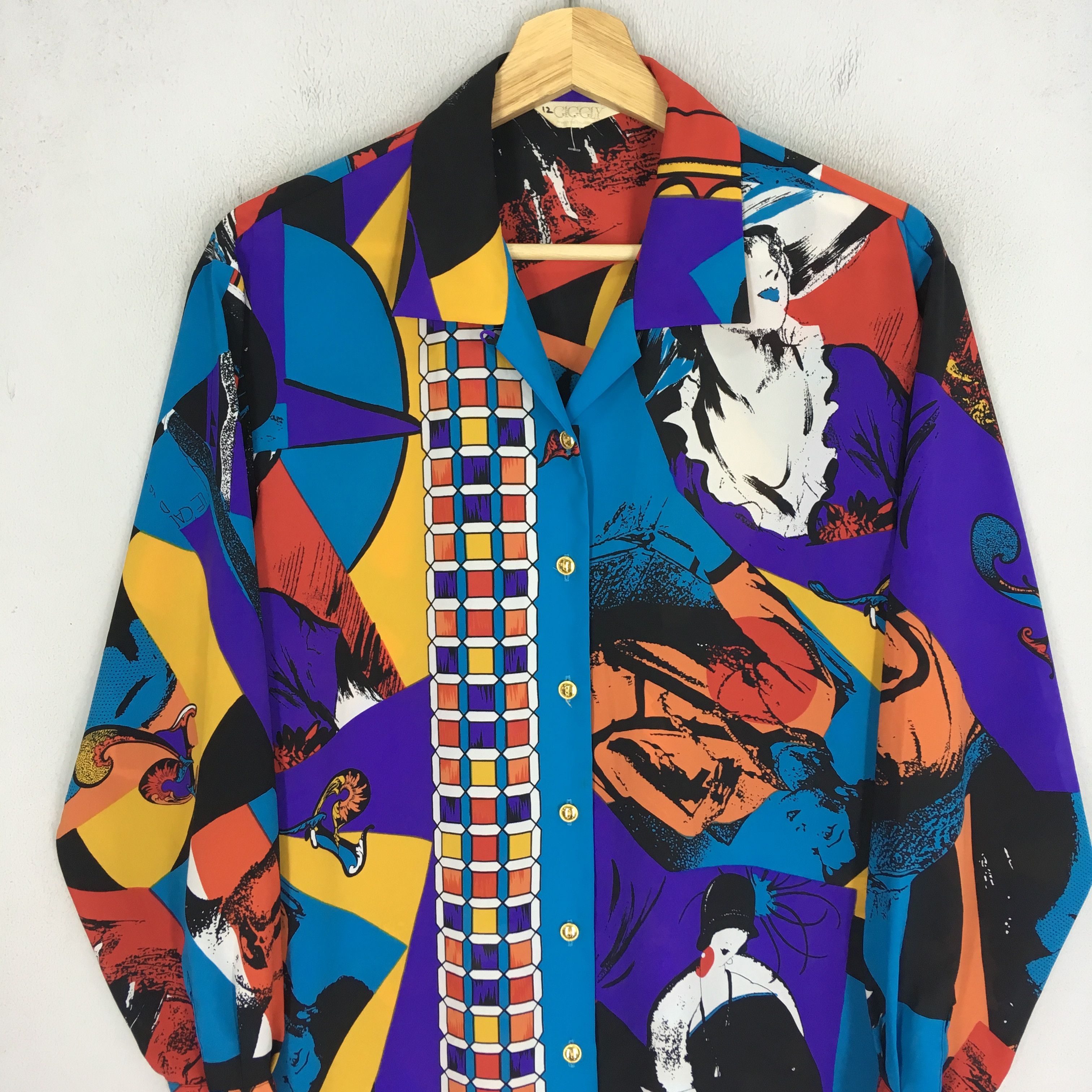 Vintage Novelty Baroque Polyester Shirt Multicolor Pop Art