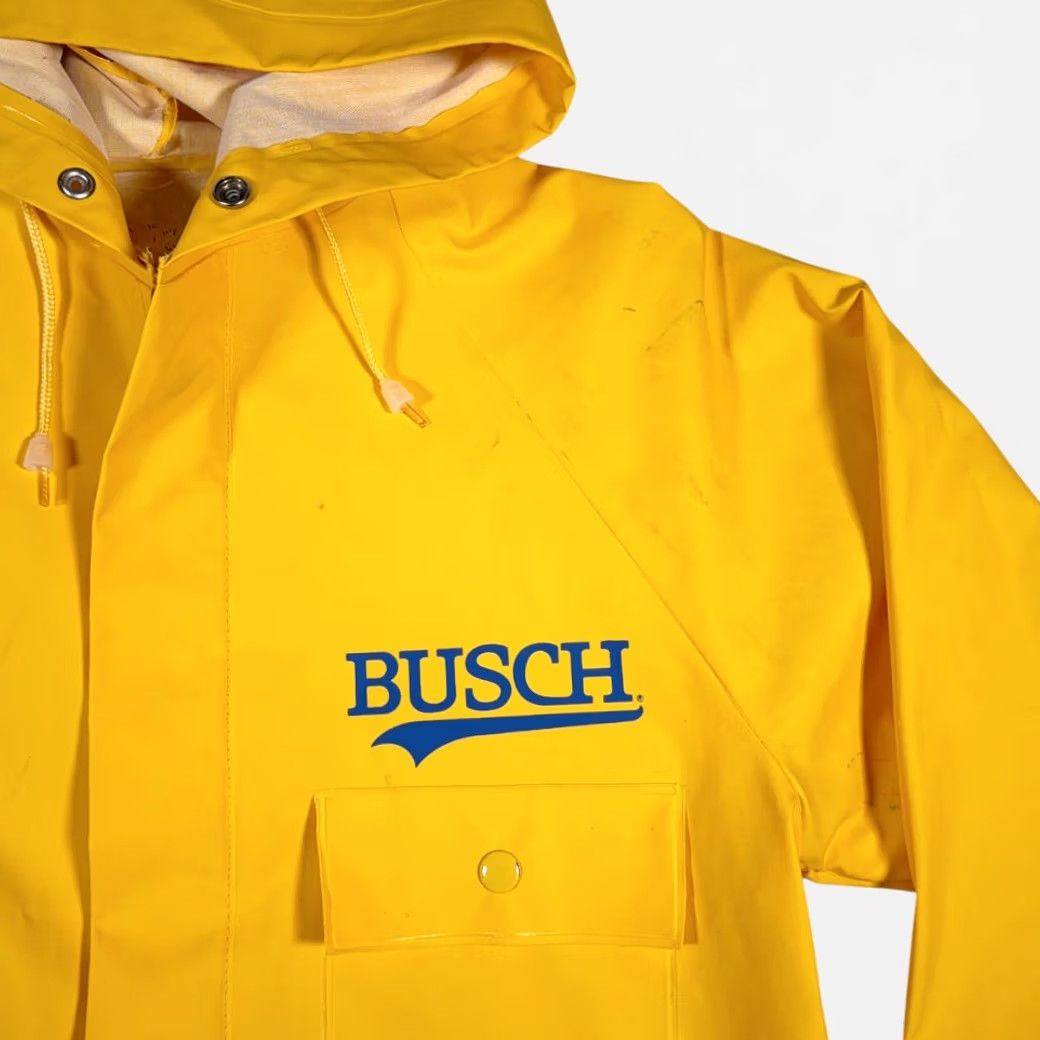Vintage VINTAGE Busch Coat Jacket Rain Coat Adult MEDIUM Yellow Hooded PVC Zip 80s Busch Logo Mens Size US M / EU 48-50 / 2 - 3 Thumbnail