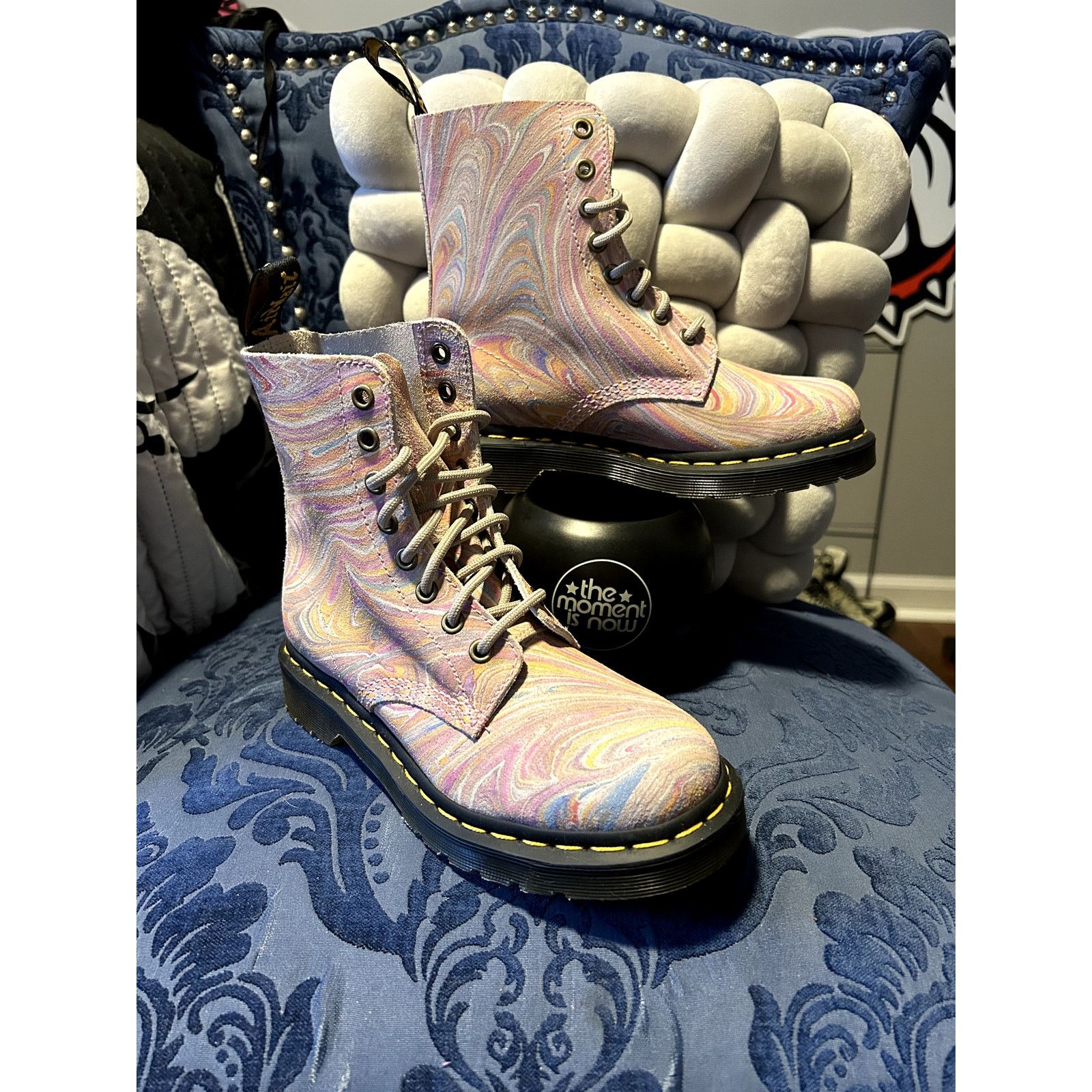 Dr. Martens Dr Martens Pink White Swirl Suede Boots Size 5/EU 36 NWOT Size US 5 / IT 35 - 1 Thumbnail