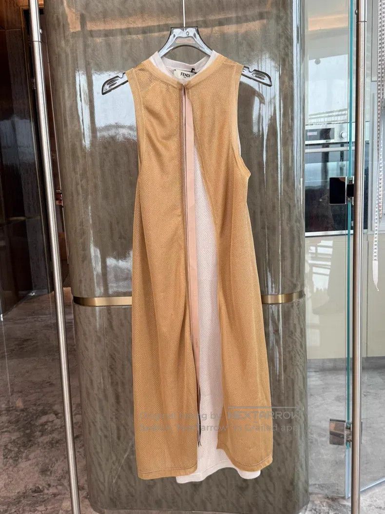 Fendi Fendi Beige Net Sleeveless Dress and Vest Set with Back Ti Size XXS / US 00 / IT 34 - 7 Thumbnail