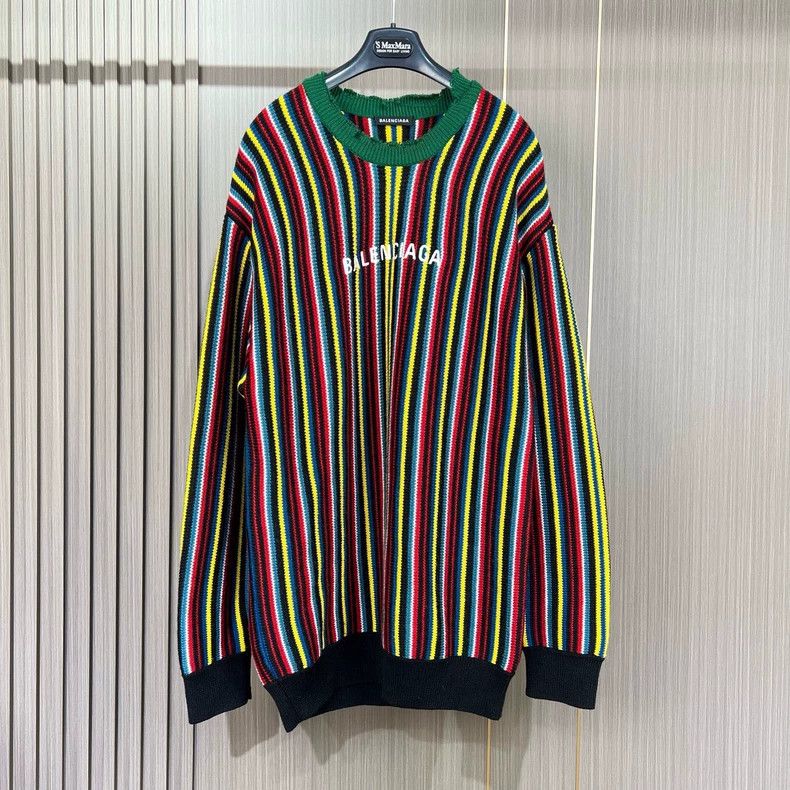 Balenciaga Balenciaga Striped Embroidered Letter Knitted Sweater Size US S / EU 44-46 / 1 - 1 Thumbnail