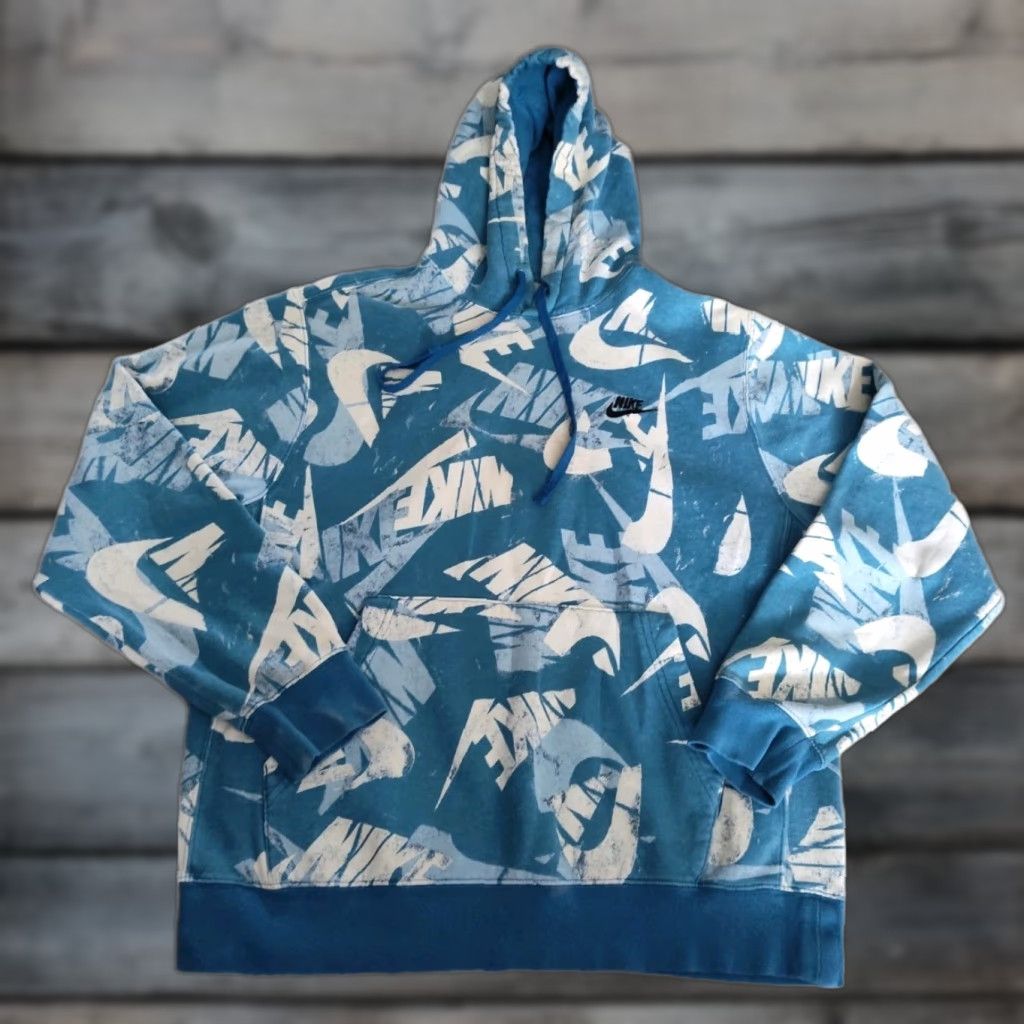 Nike Nike Hoodie Mens Medium Pullover Swoosh All Over Print Blue White DM6881-407 AOP Polo Branded Nike Swoosh Hoodie Pullover Size US M / EU 48-50 / 2 - 1 Thumbnail