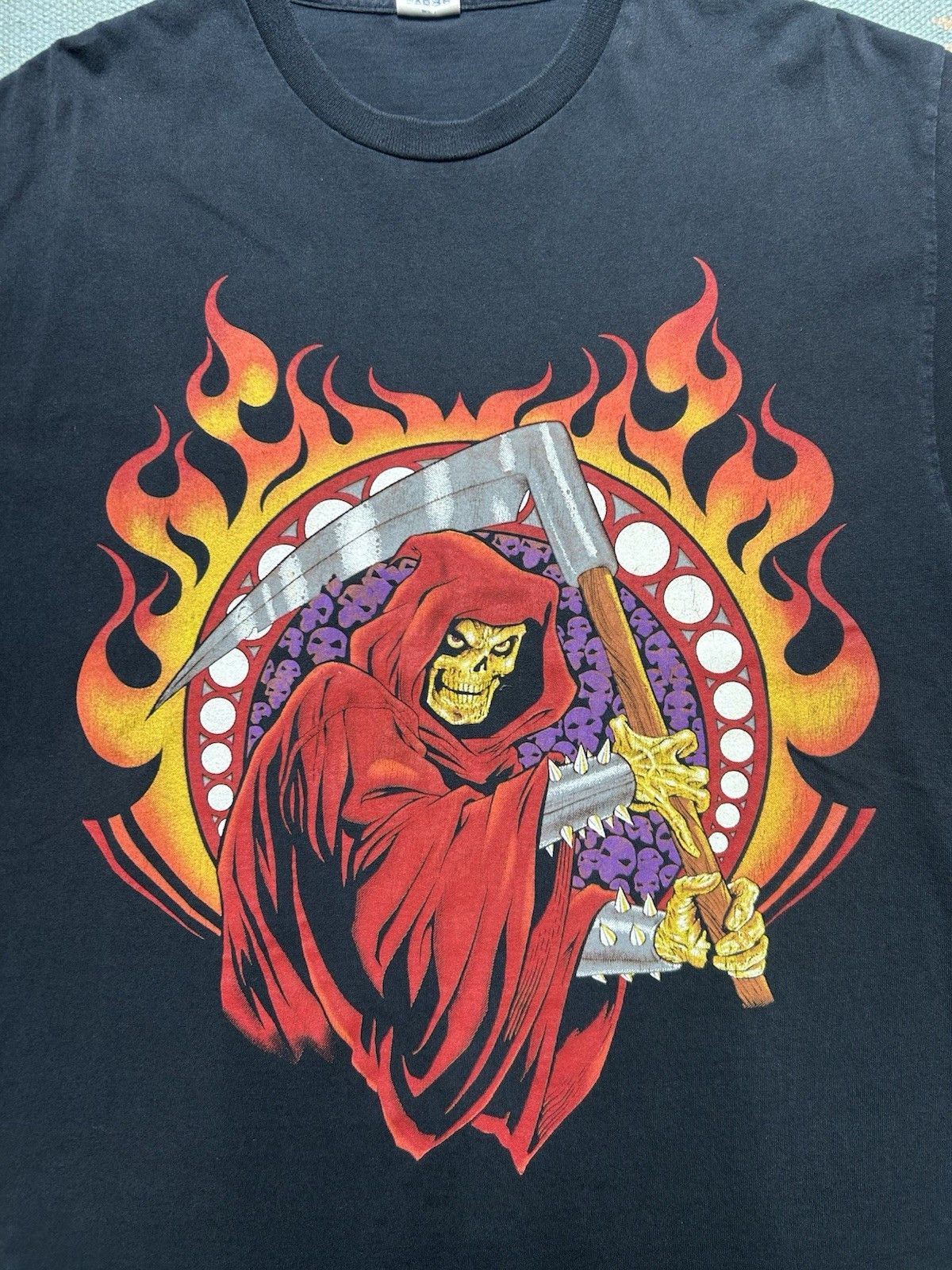 Vintage Vtg t shirt grim reaper flames grunge skull skeleton large Size US L / EU 52-54 / 3 - 2 Thumbnail