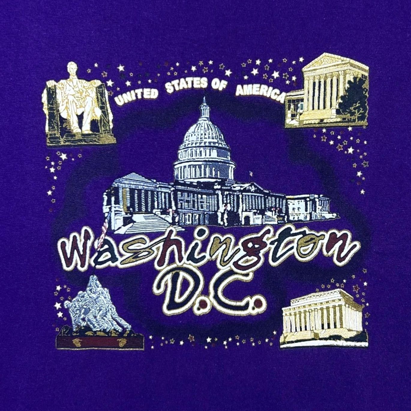 Gildan VINTAGE Washington D.C. Landmark Souvenir Spellout Graphic Purple T-Shirt XL Mens Regular Short Sleeve Cotton Gildan Size US XL / EU 56 / 4 - 4 Thumbnail
