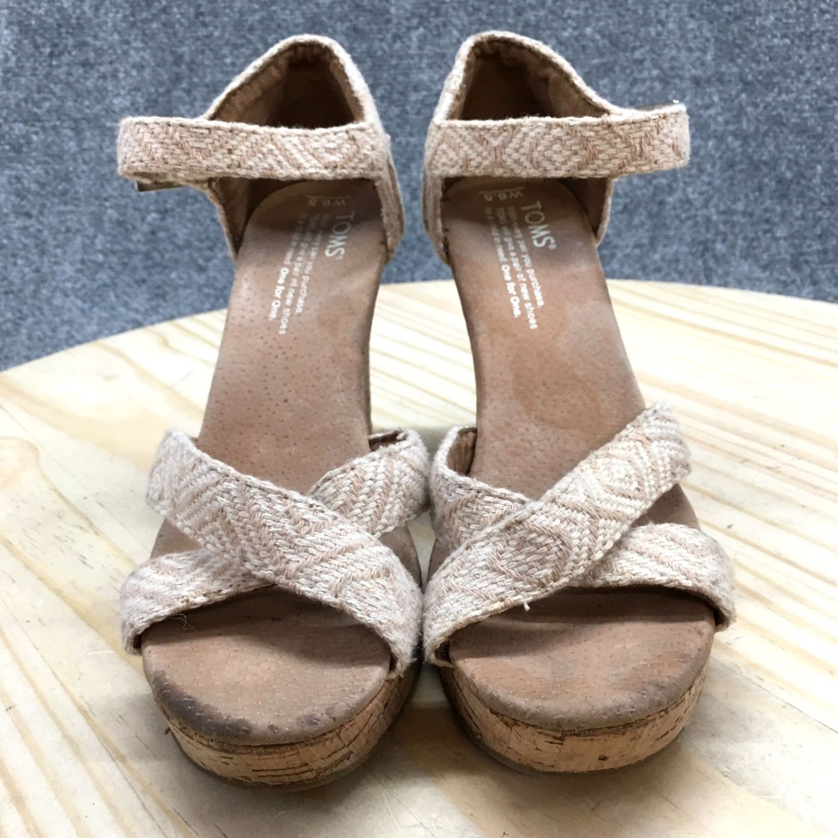 Toms Toms Sandals Women Sienna Ankle Strap Beige Woven Casual Wedge Heels 6.5 301214 Size US 7 / IT 37 - 4 Thumbnail