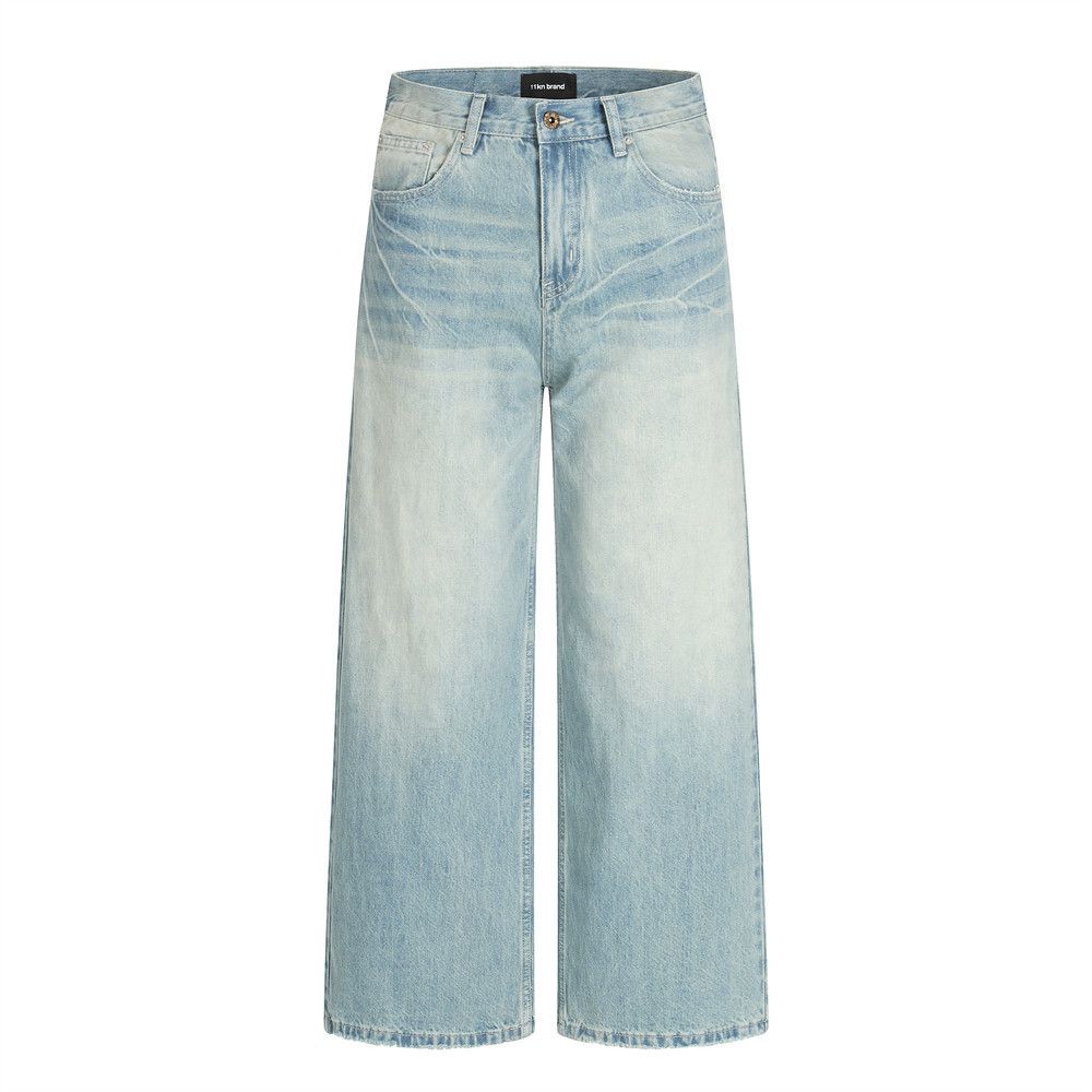 Retro punk men's wide-leg loose distressed washed jeans