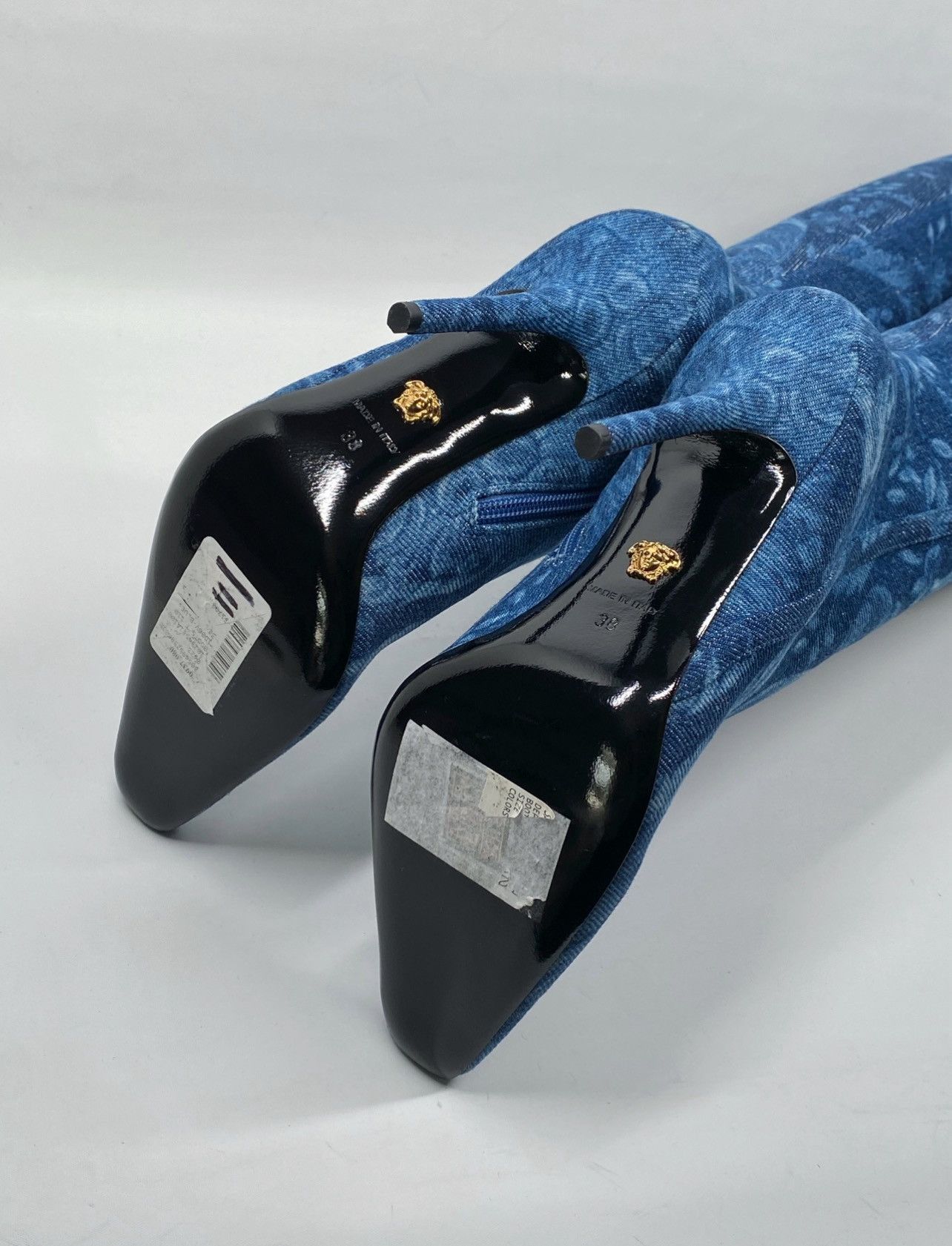 Versace Versace T.110 110MM Floral Denim Pointed Boots size 38 Size US 8 / IT 38 - 18 Thumbnail