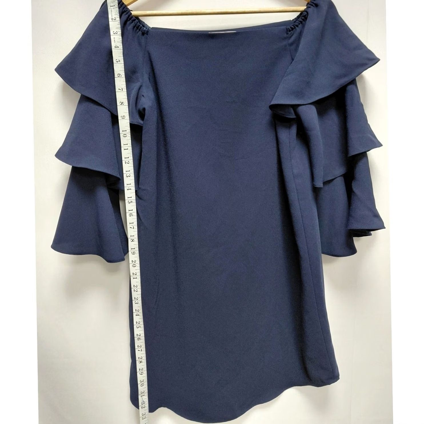 Nanette Lepore NANETTE LEPORE Off Shoulder Dress Blue Solid 3/4 Sleeve Layered Ruffle Knee Length Size 6 Womens Size M / US 6-8 / IT 42-44 - 6 Thumbnail