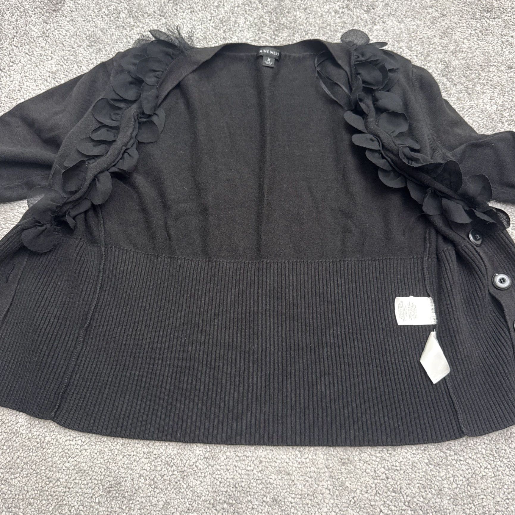 Nine West Nine West Women's Knit Cardigan Sweater Black Long Sleeve Ruffle Casual Moderate Stretch Petite Autumn Fall Winter Size M / US 6-8 / IT 42-44 - 3 Thumbnail
