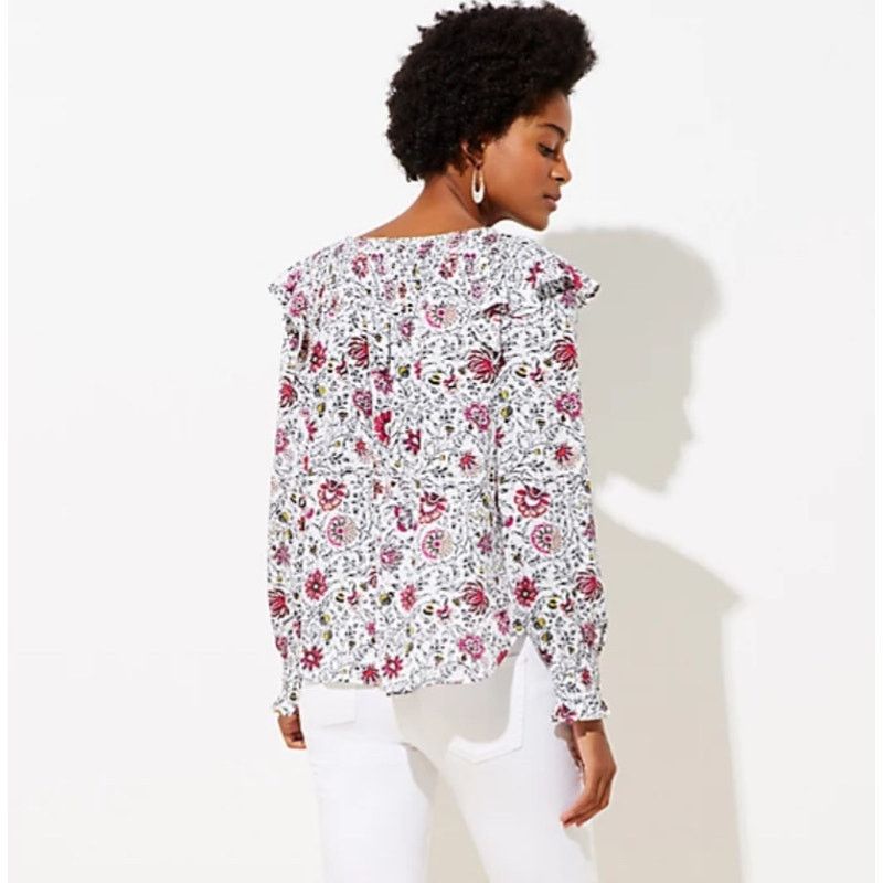 Ann Taylor LOFT Women’s Tapestry Smocked Ruffle Blouse Size Medium Size M / US 6-8 / IT 42-44 - 2 Thumbnail