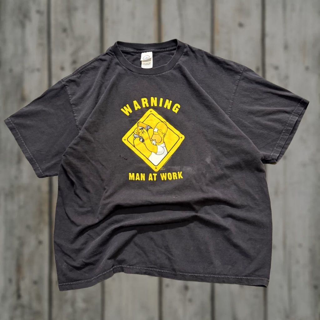 Vintage Homer Simpson T-Shirt Men XL 2006 Warning Man At Work 100% Cotton Black Delta Pro Weight Thrashed Y2K Shirt Mens XL Size US XL / EU 56 / 4 - 1 Thumbnail