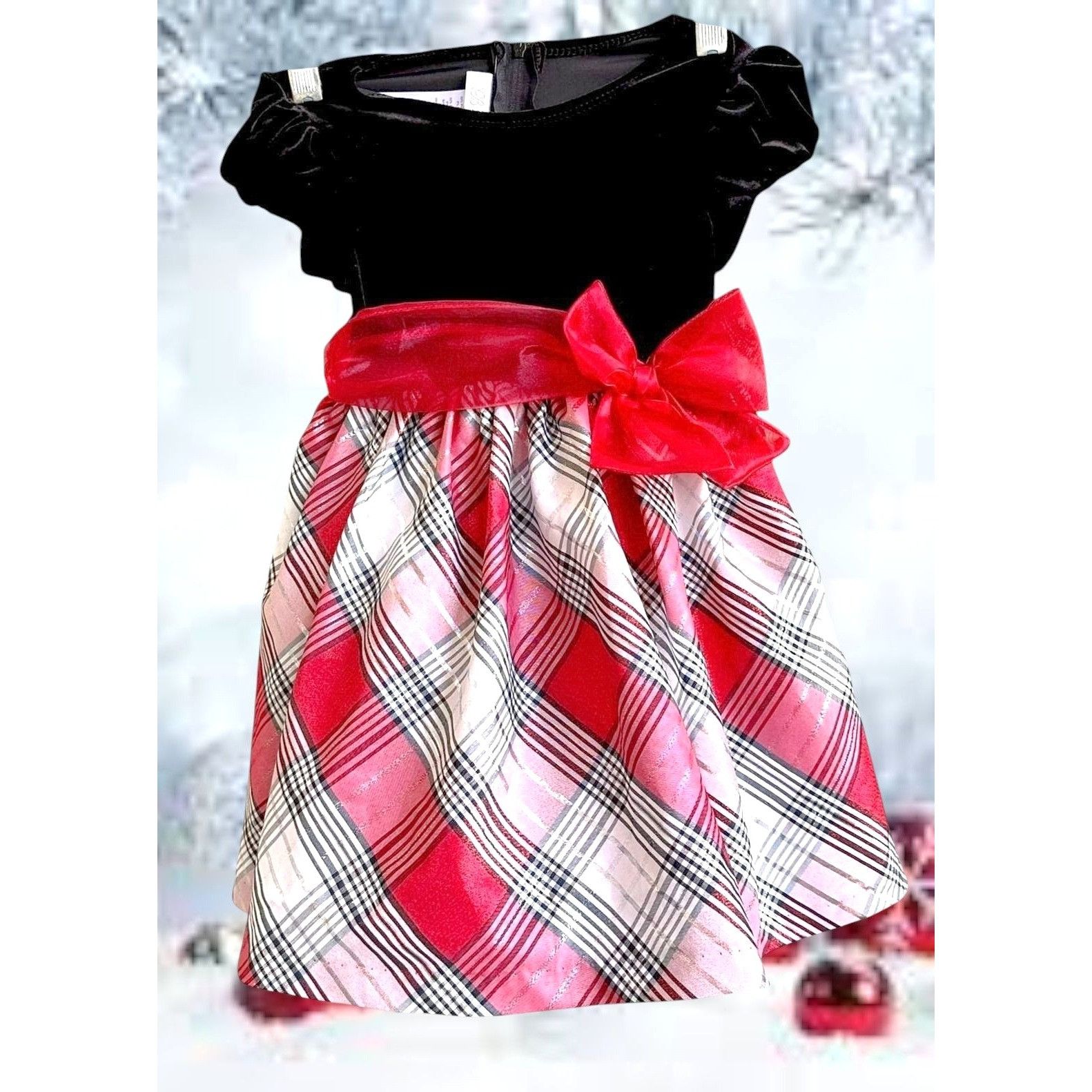 Other Bonnie Jean Velour Red Plaid Dress Toddler Girl 3T Christmas Size XS / US 0-2 / IT 36-38 - 1 Thumbnail