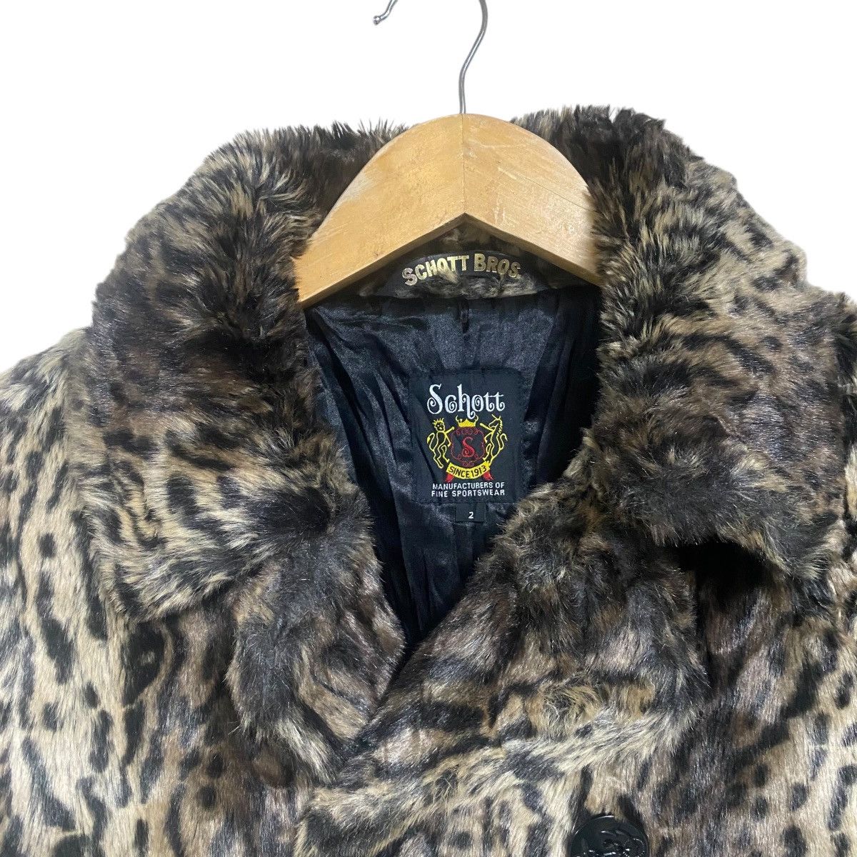 Schott MOUSSY X SCHOTT BROS Faux Fur Leopard Peacoat Jacket Size M / US 6-8 / IT 42-44 - 6 Thumbnail