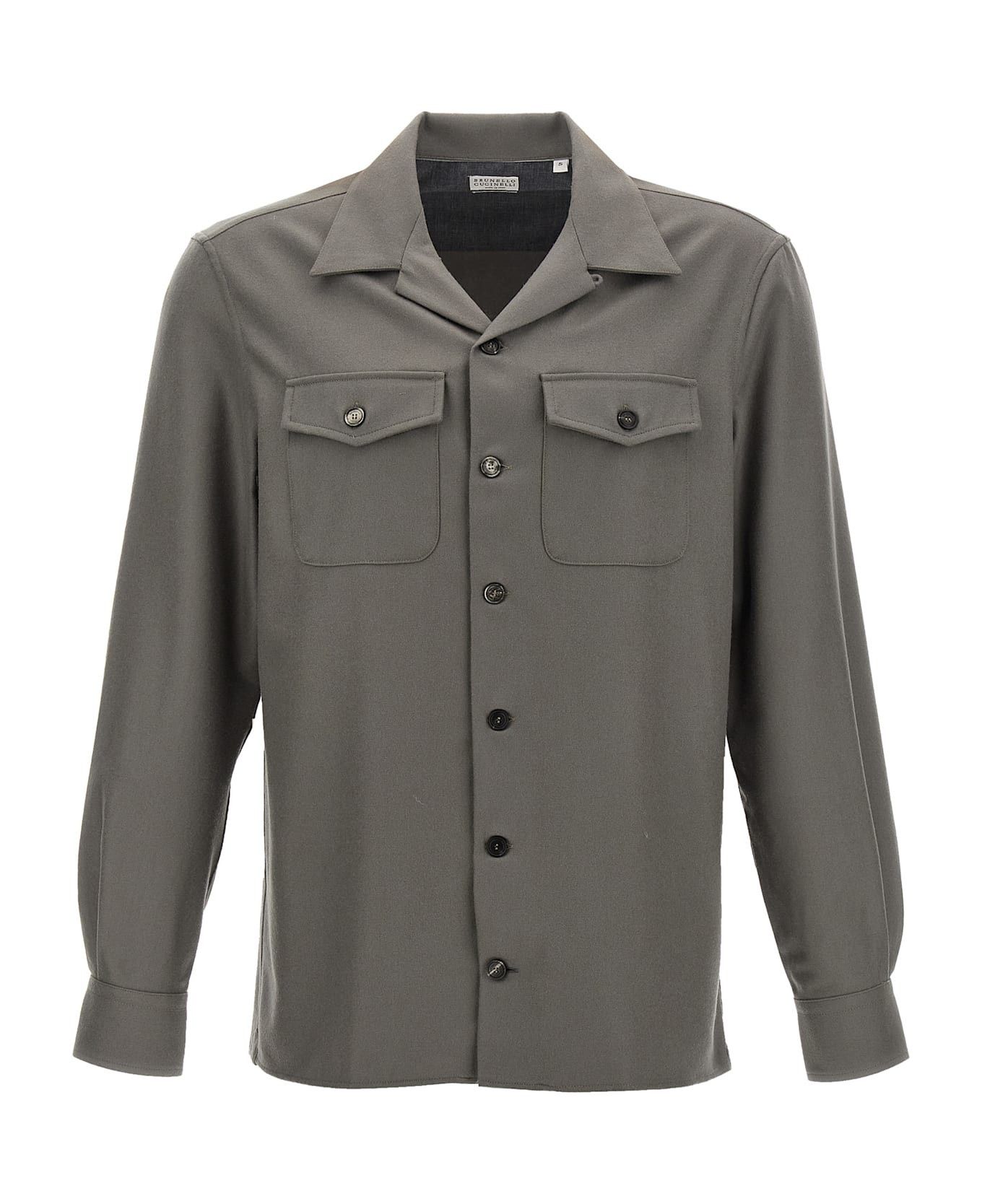 Brunello Cucinelli o1mtch0225 Camp Collar Overshirt in Green Size US XL / EU 56 / 4 - 1 Thumbnail