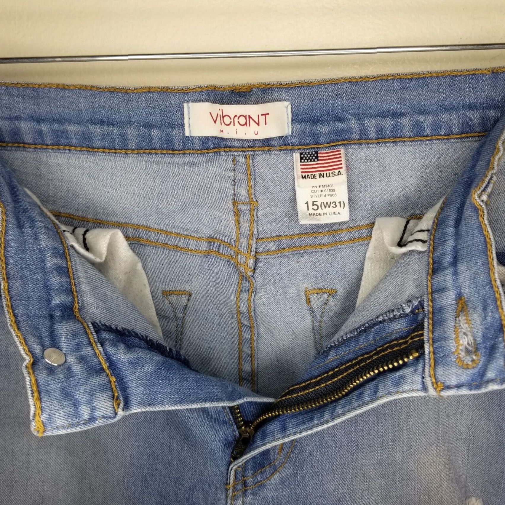 Vintage Vibrant Womens Jeans Skinny Blue Distressed Made In USA Size 15 Size 36" / US 14 / IT 50 - 3 Thumbnail