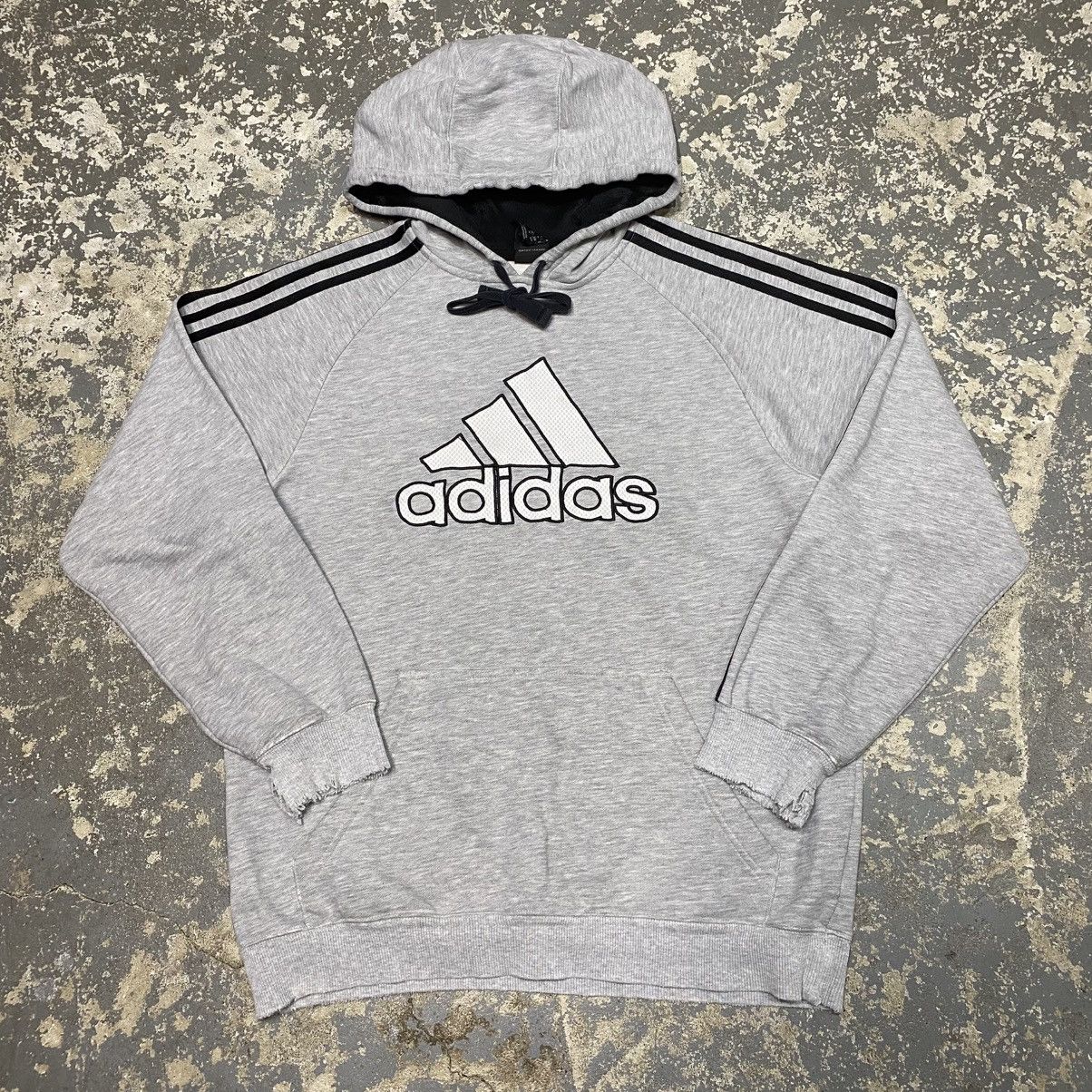 Adidas × Vintage Vintage Adidas 3 Stripe Grey Hoodie Sweatshirt Size US M / EU 48-50 / 2 - 1 Thumbnail