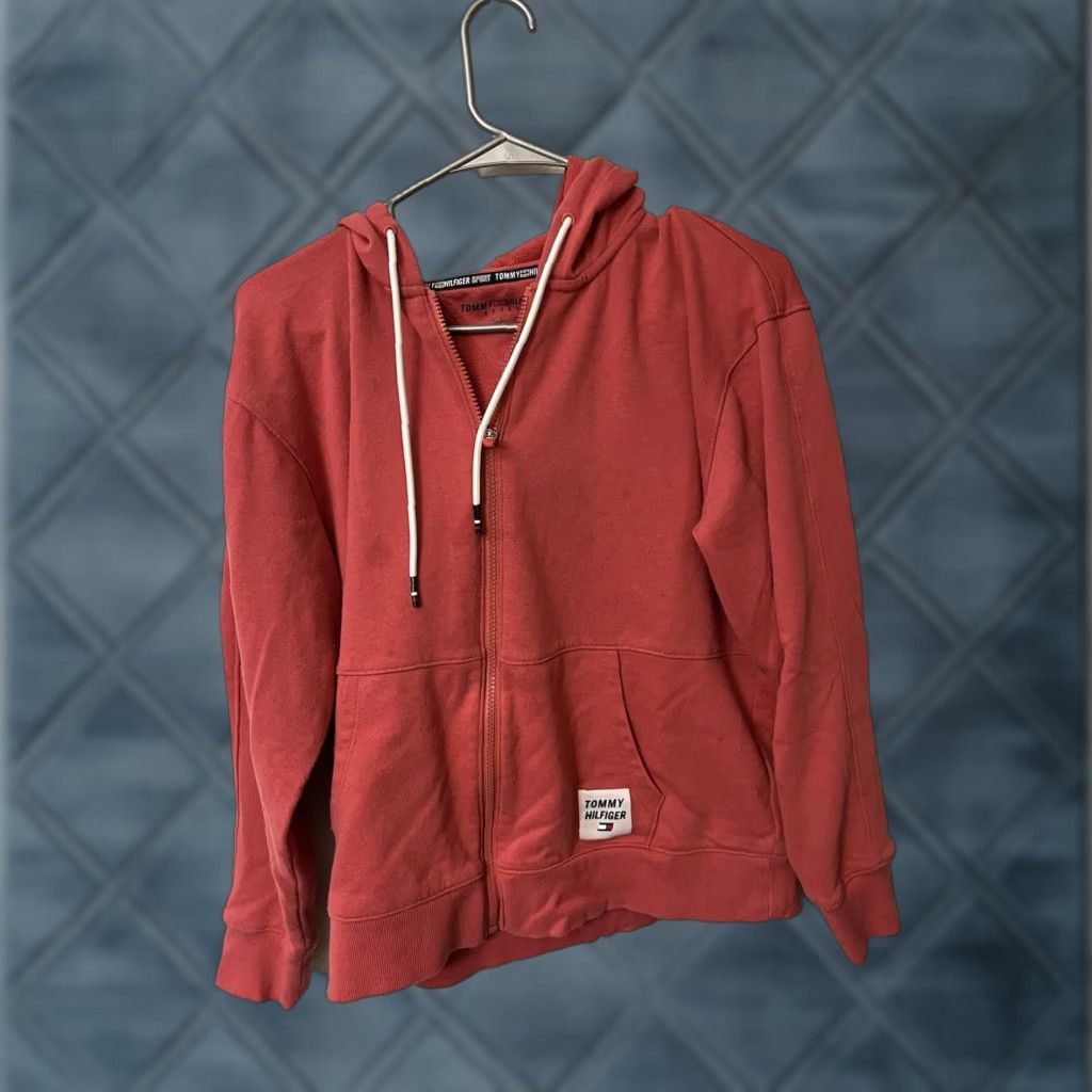 Tommy Hilfiger VINTAGE Tommy Hilfiger Sport Hoodie Women Medium Red Zip Up Hoodie Size M / US 6-8 / IT 42-44 - 1 Thumbnail