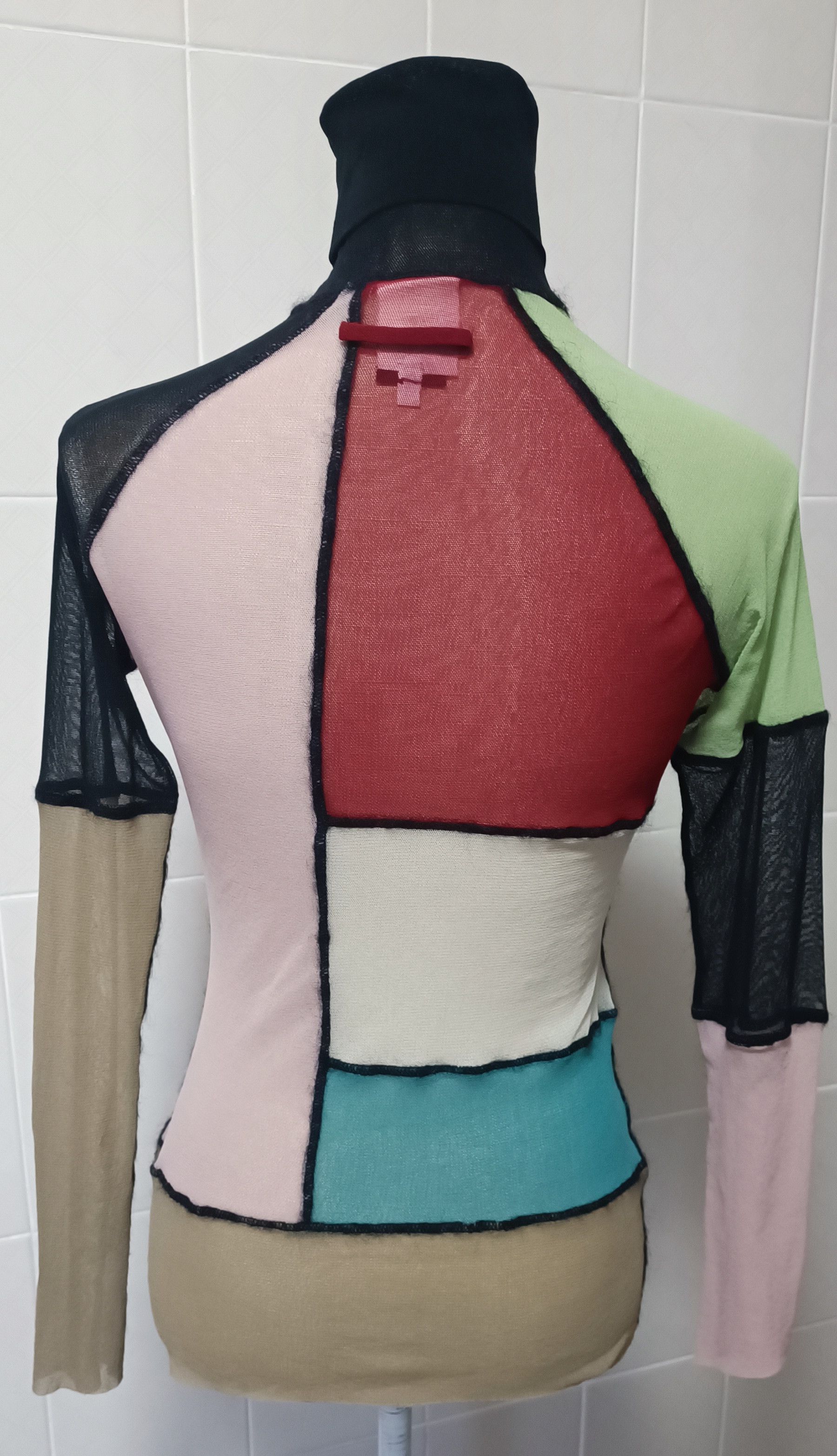 Jean Paul Gaultier 90's - color block turtleneck mesh top Size L / US 10 / IT 46 - 15 Thumbnail