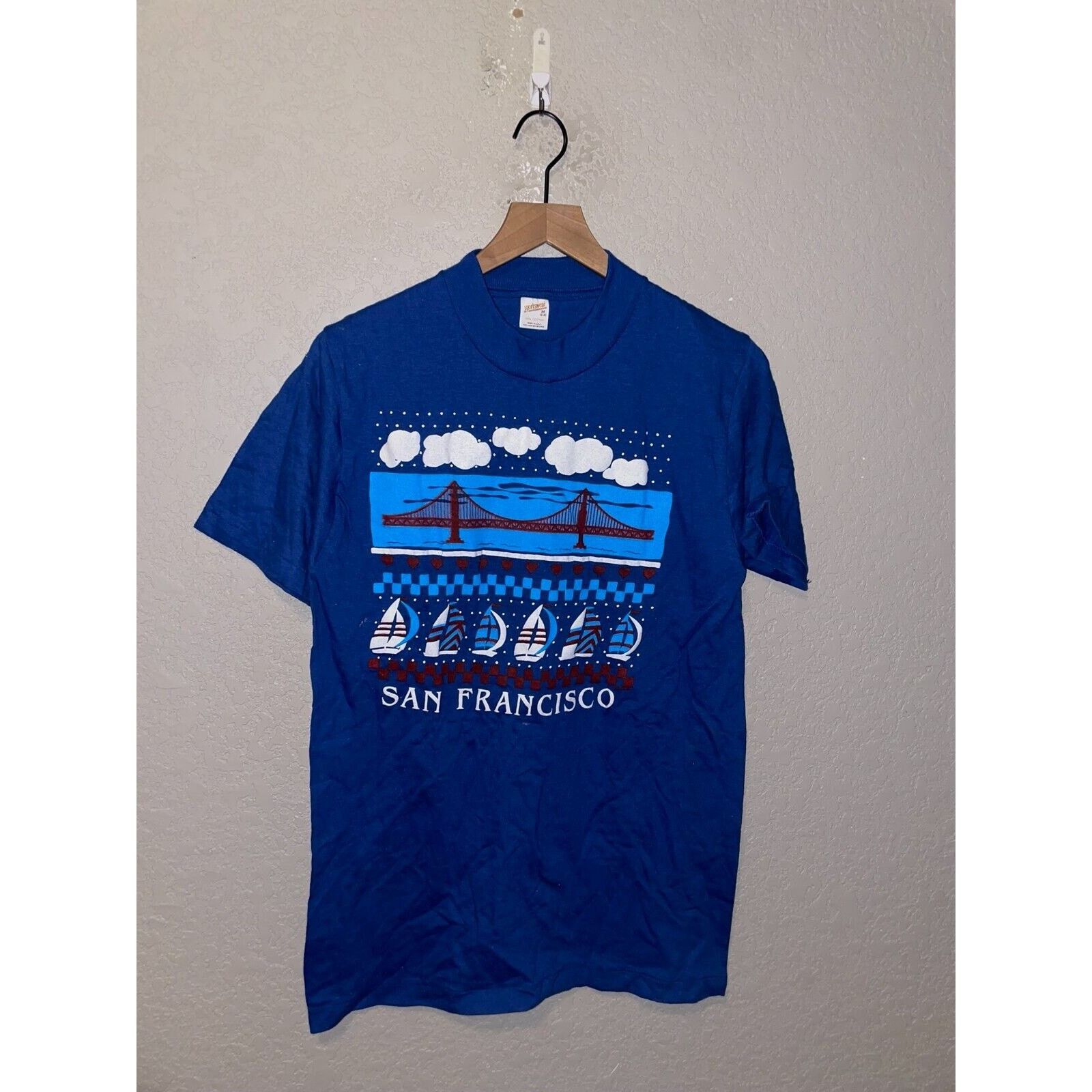 Other Vintage San Francisco Shirt Bridge Boat City Blue Tee 80s M Size US M / EU 48-50 / 2 - 1 Thumbnail