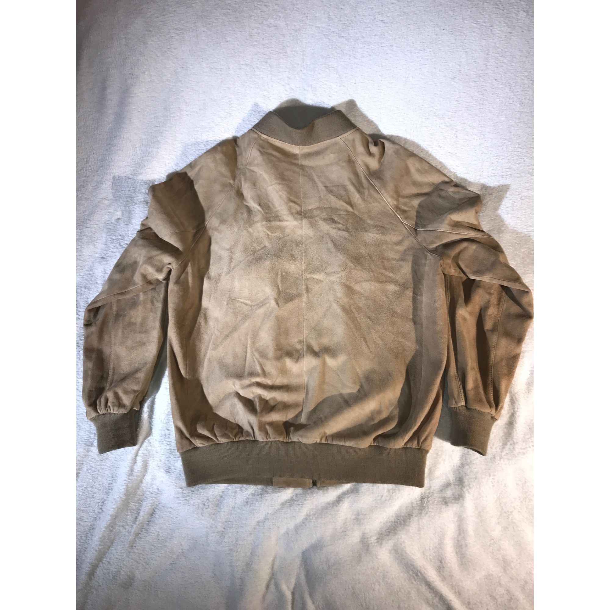 Vintage Jos. A Bank Men's Vintage Beige Suede Full Zip Bomber Jacket Size US L / EU 52-54 / 3 - 2 Thumbnail