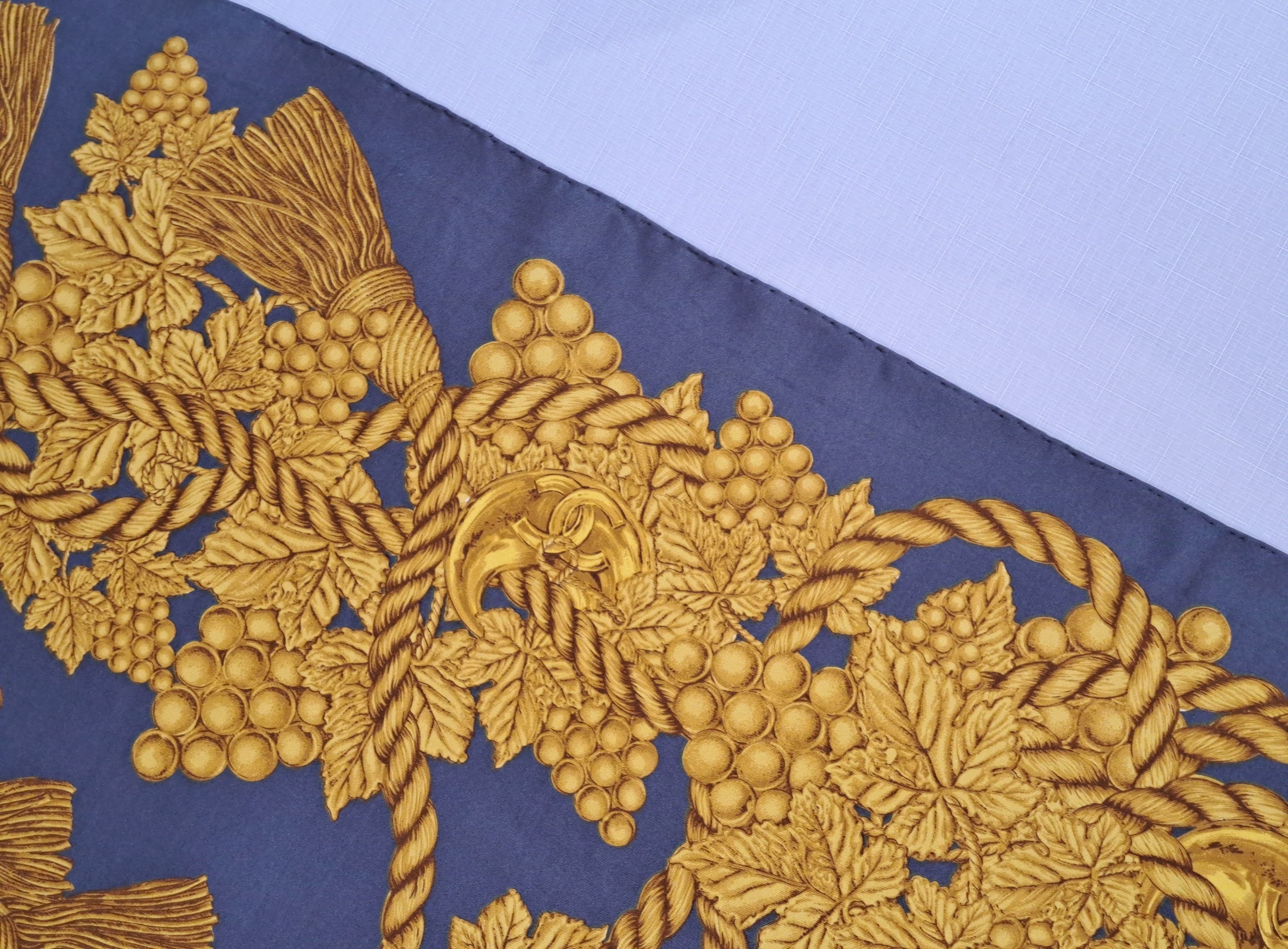 Chanel Vintage CHANEL gray/gold silk scarf grapes and tassel motif. Size ONE SIZE - 16 Thumbnail