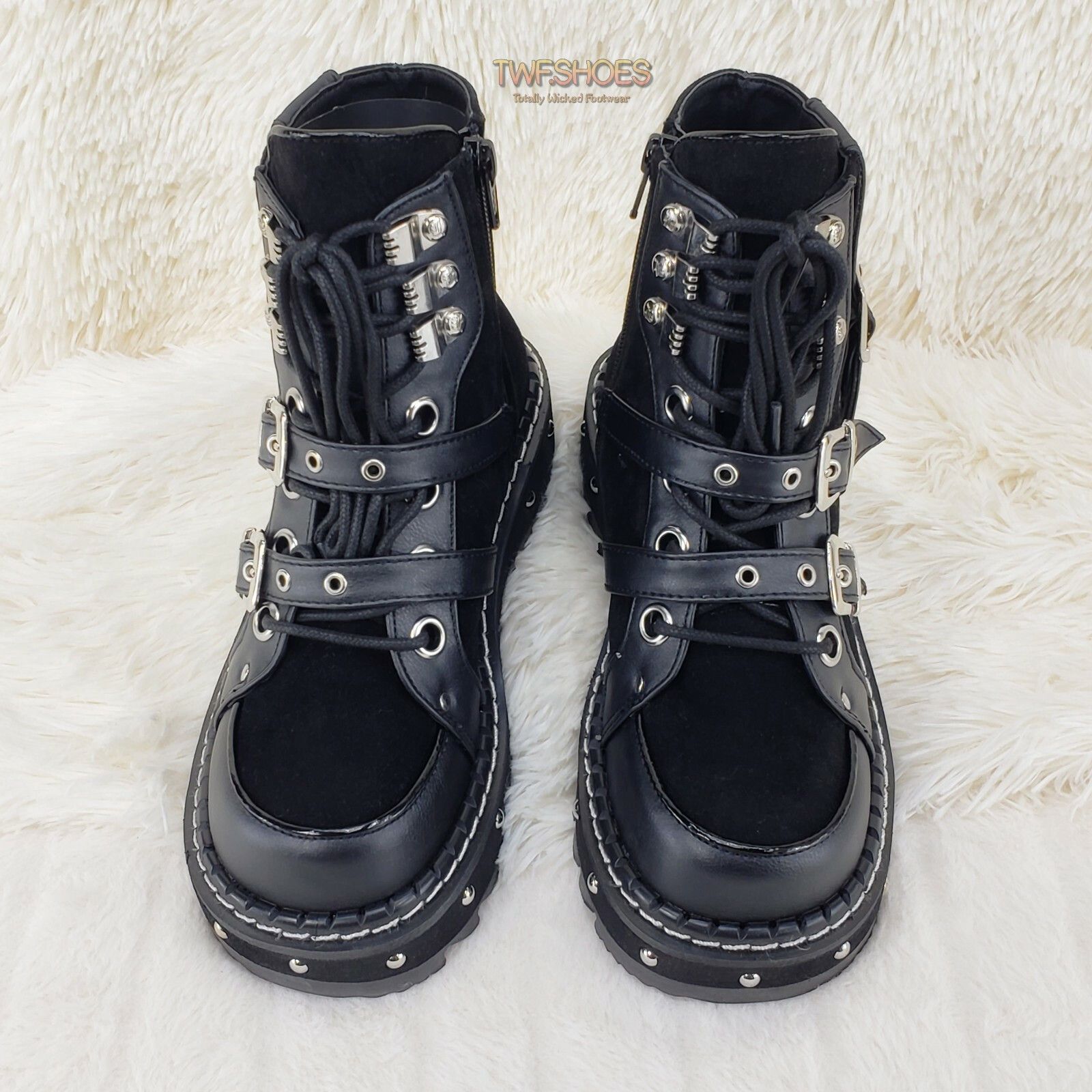 Demonia Cult DEMONIA Emily 278 Black 1.25" Studded Platform Multi Strap Size US 7 / IT 37 - 3 Thumbnail