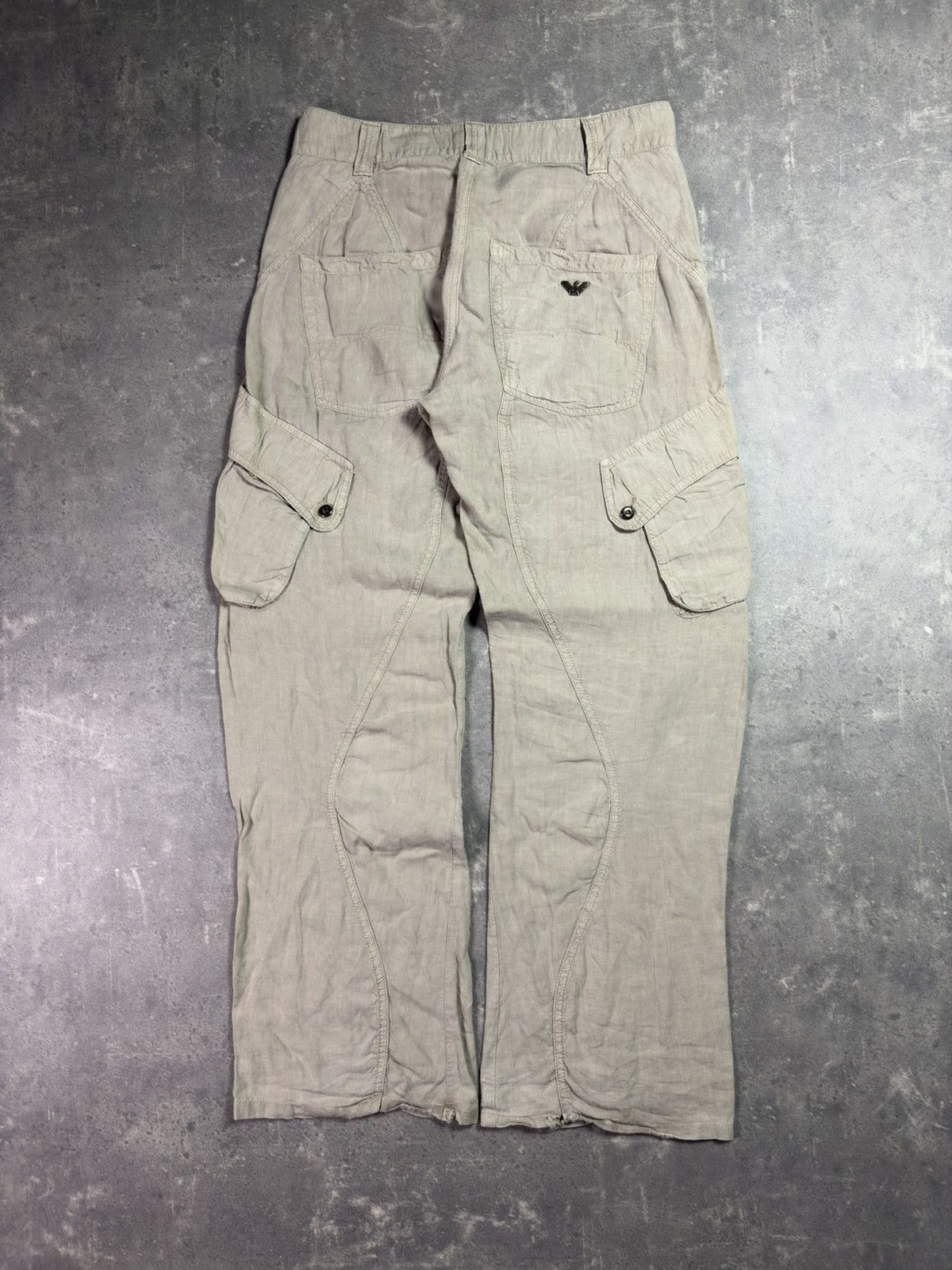 Armani 00s Armani Jeans Linen Flared Wide Leg Assymetrical Pants 32 Size US 32 / EU 48 - 2 Thumbnail