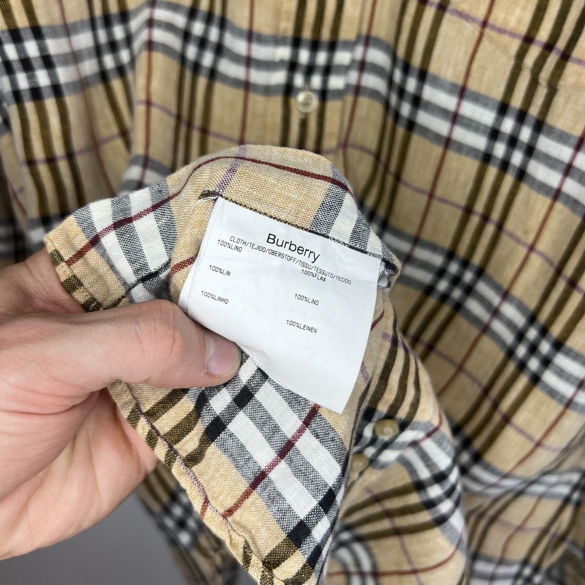 Burberry Burberry Linen Nova Check Shirt Button Up Beige Size US L / EU 52-54 / 3 - 7 Thumbnail