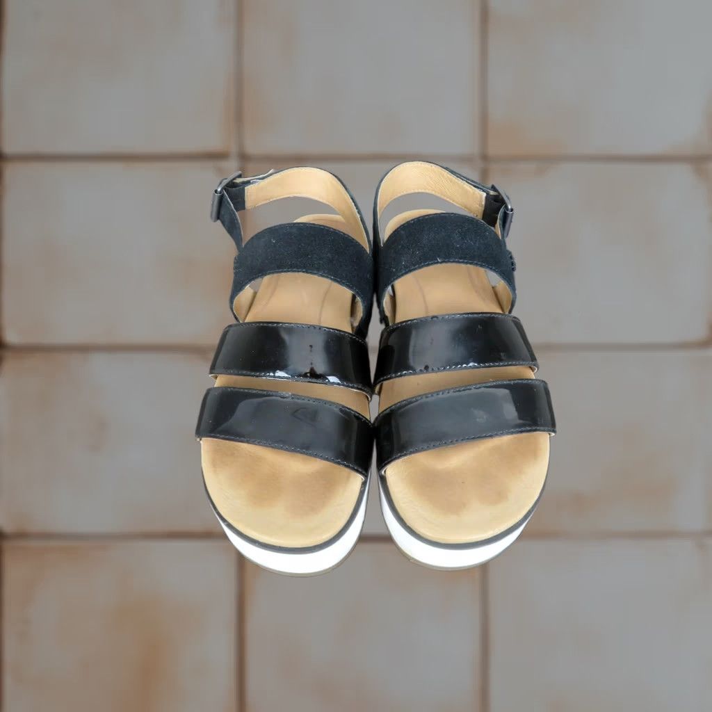 Ugg Braelynn Sandals Womens Size 7 Black Leather Platform Strappy Wedge Casual Sandal Womens Shoes/Slippers, Women's