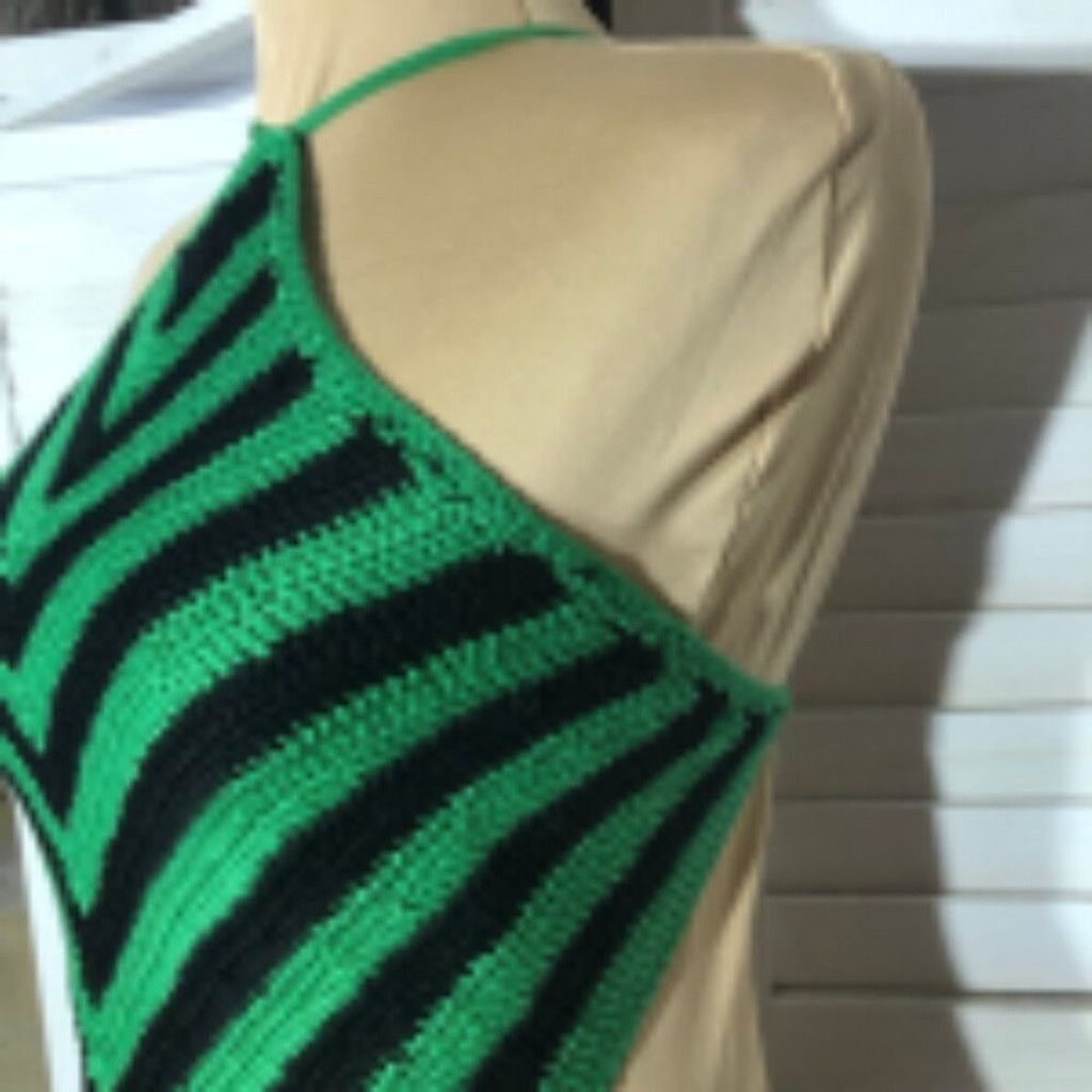 Forever 21 Chevron Knit Halter Top Crochet Striped Green/Black sz M Size M / US 6-8 / IT 42-44 - 6 Thumbnail