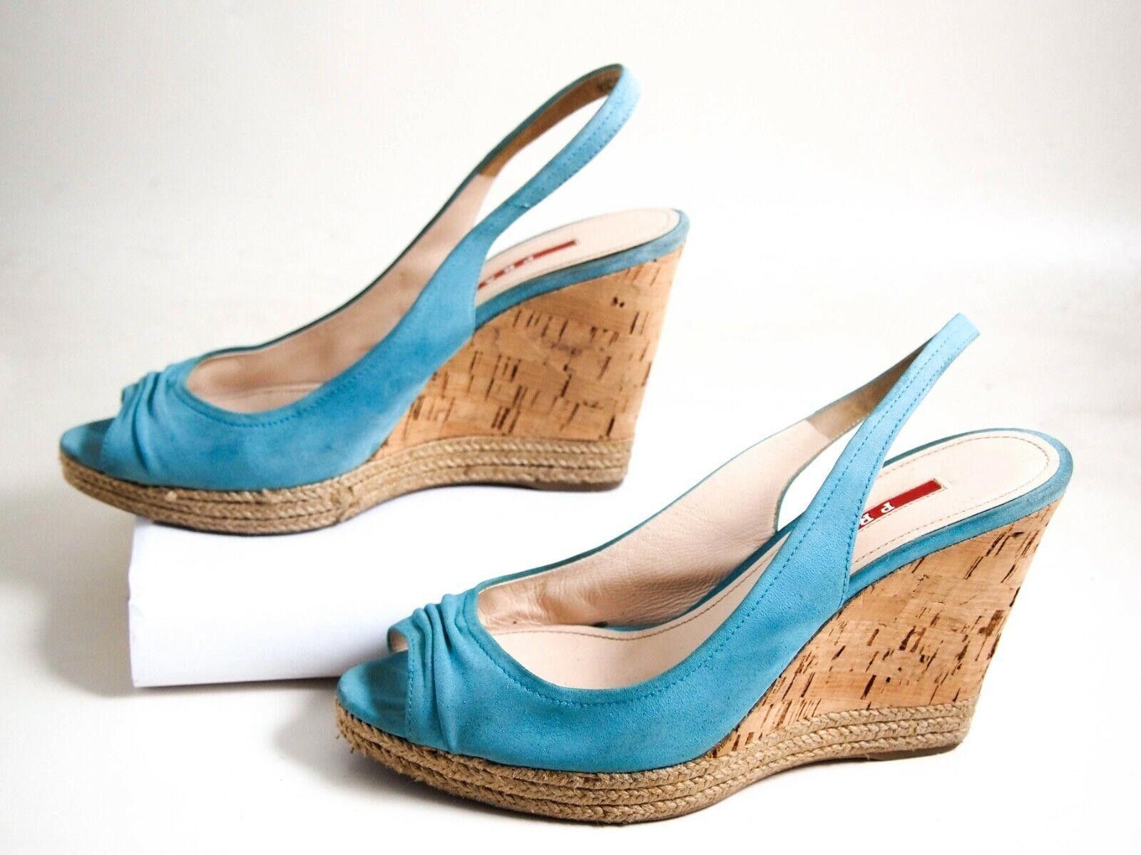 Prada Prada Wedge Sandals Blue Suede Womens US 7 EU 37 Size US 7 / IT 37 - 4 Thumbnail