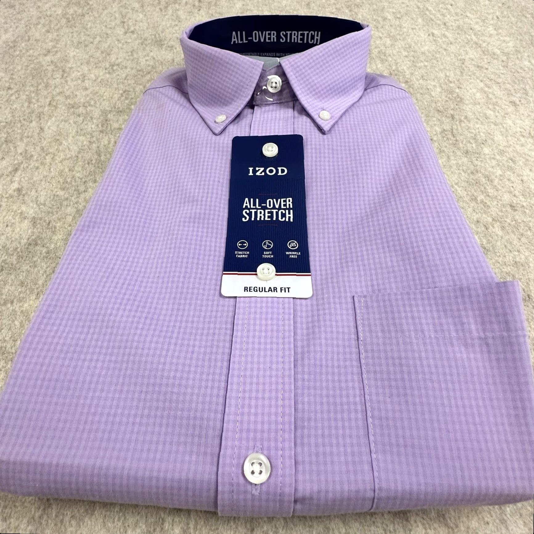 Izod IZOD Shirt Mens Medium Hyacinth Purple All Over Stretch Regular Fit Button Up Shirt Size US M / EU 48-50 / 2 - 5 Thumbnail